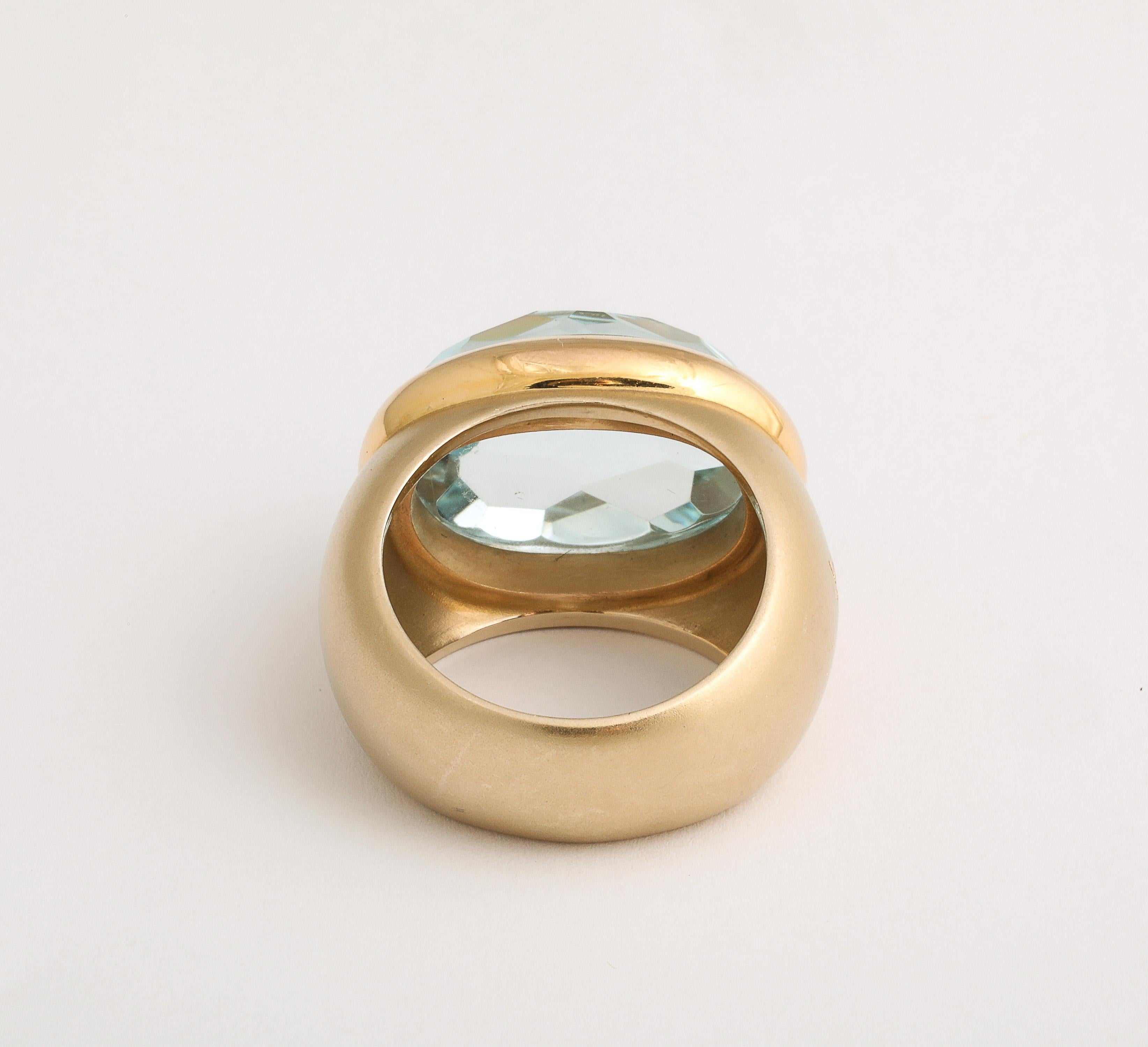 Pomellato  Italian 750 Gold and Faceted Aquamarine Ring Size 6 1/2 7