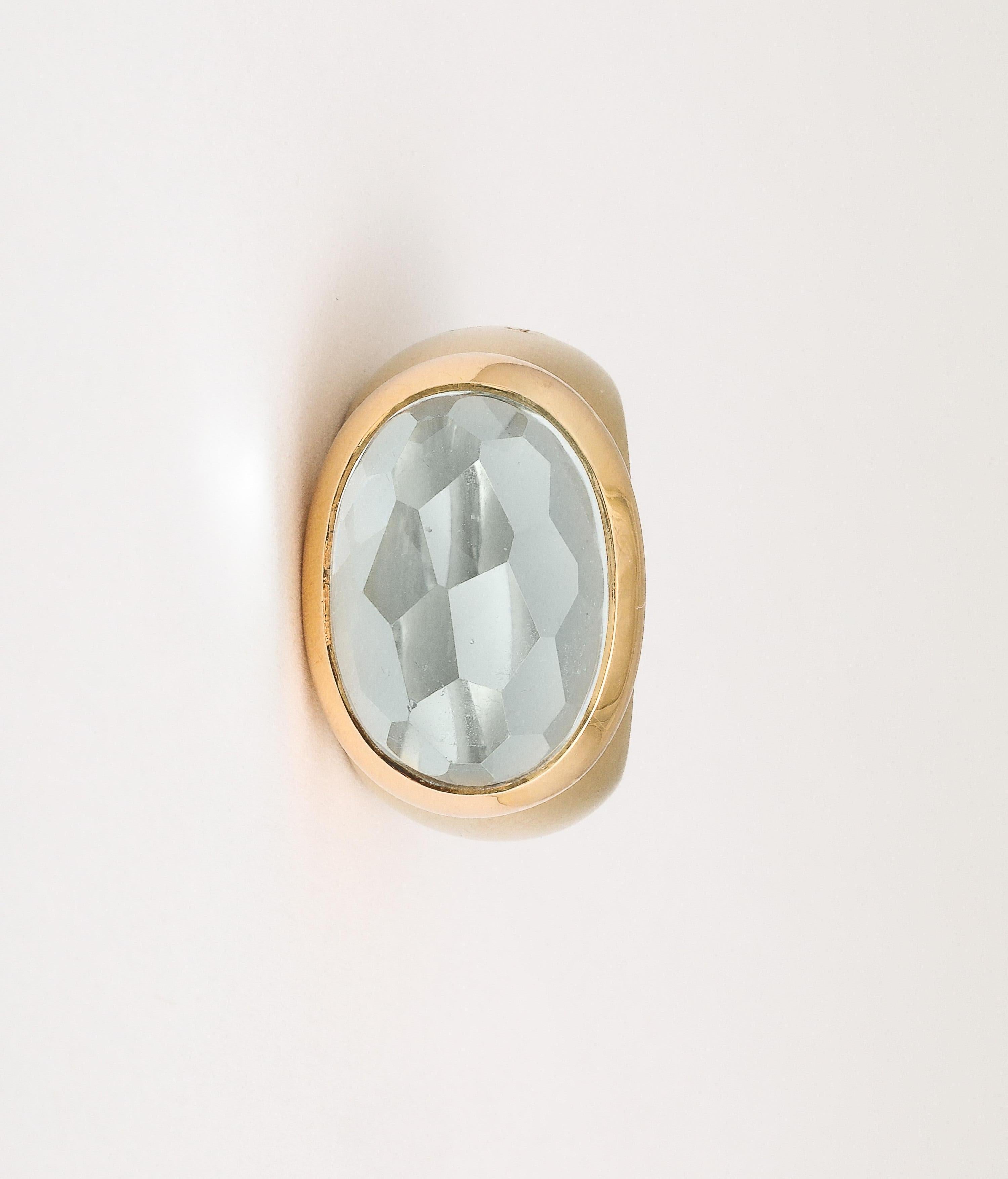 Oval Cut Pomellato  Italian 750 Gold and Faceted Aquamarine Ring Size 6 1/2