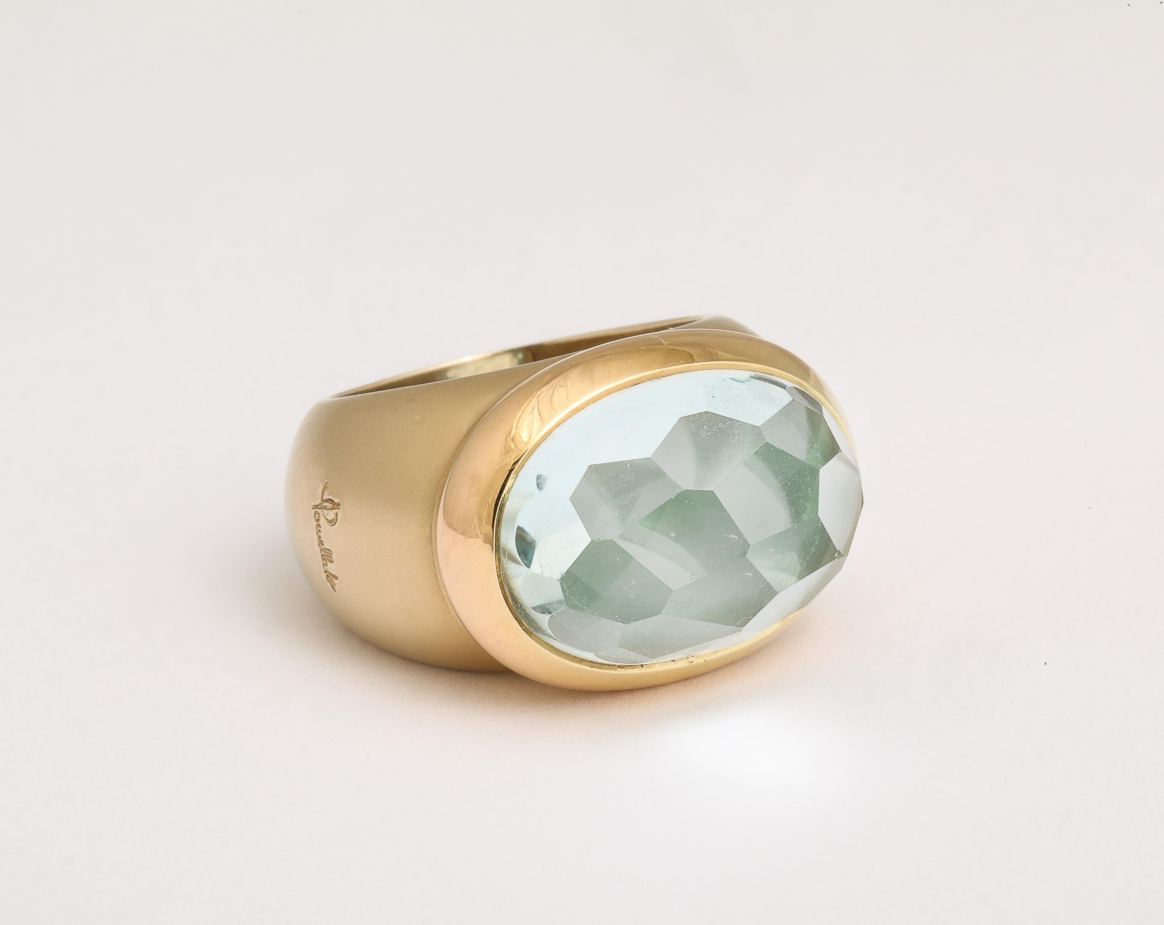 Women's Pomellato  Italian 750 Gold and Faceted Aquamarine Ring Size 6 1/2