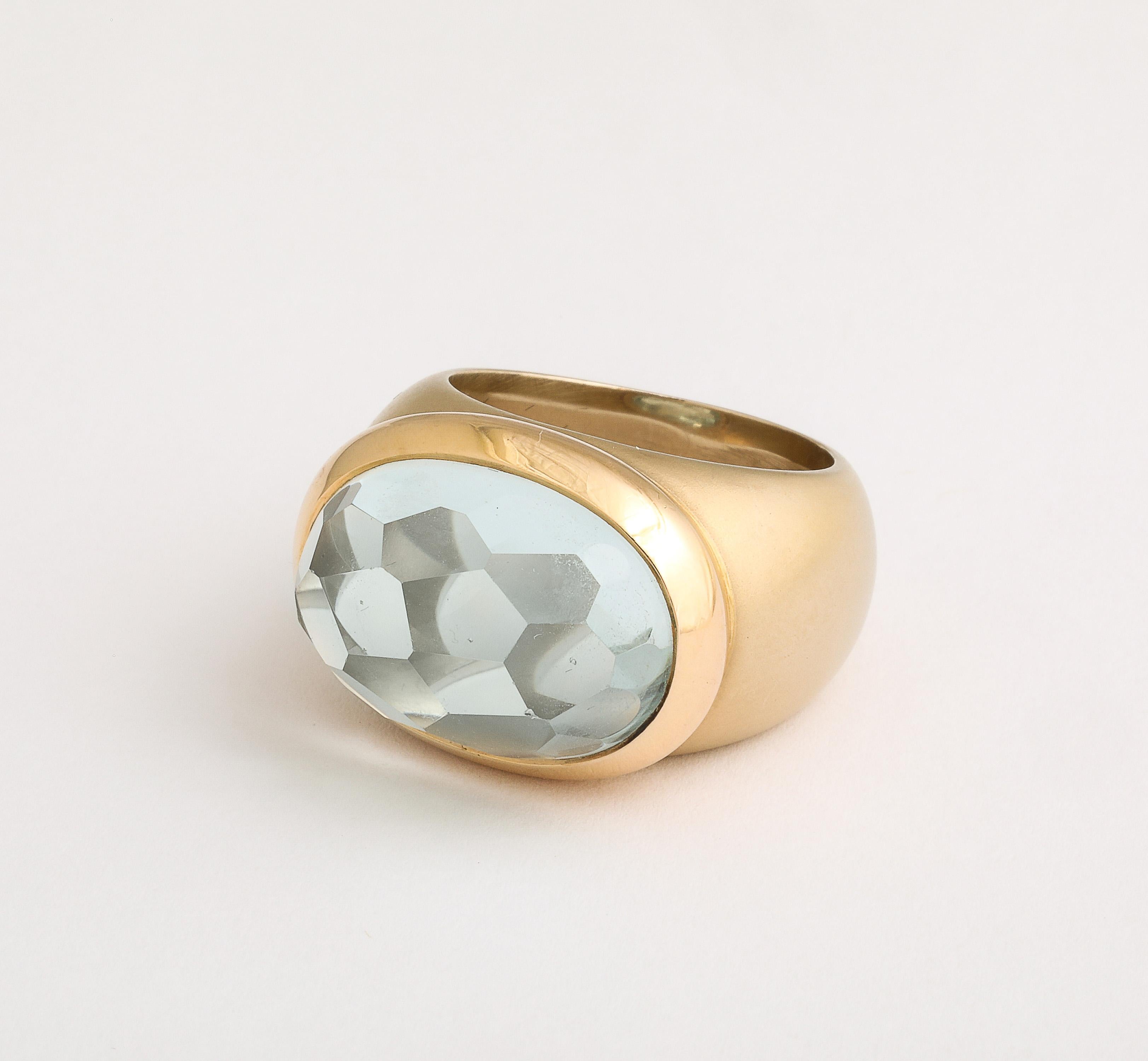 Pomellato  Italian 750 Gold and Faceted Aquamarine Ring Size 6 1/2 1