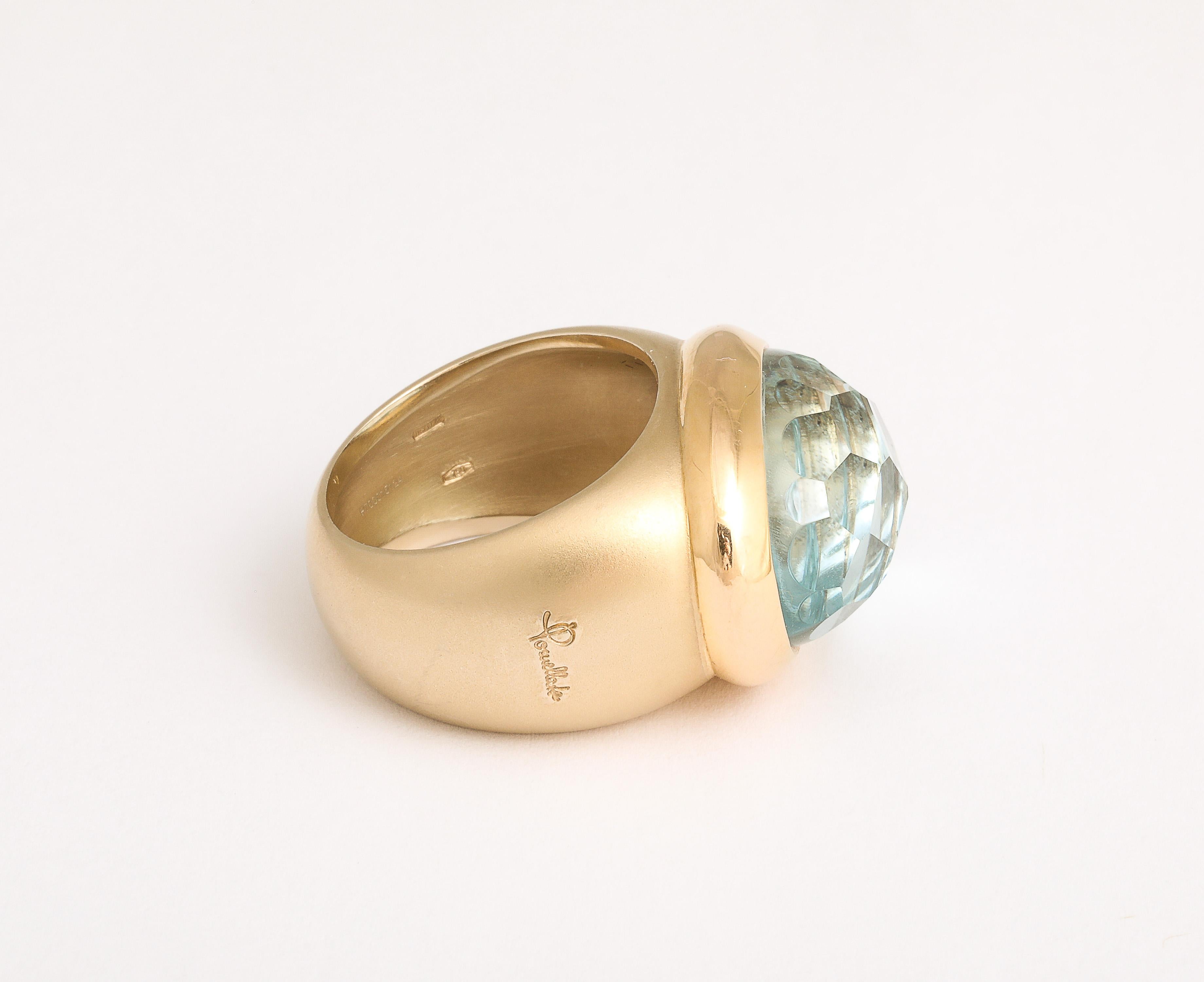 Pomellato  Italian 750 Gold and Faceted Aquamarine Ring Size 6 1/2 2