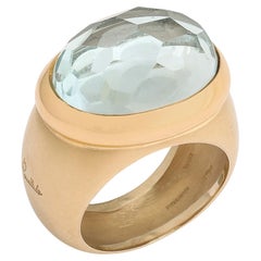 Pomellato Italian 750 Gold and Faceted Aquamarine Ring Size 6 1/2