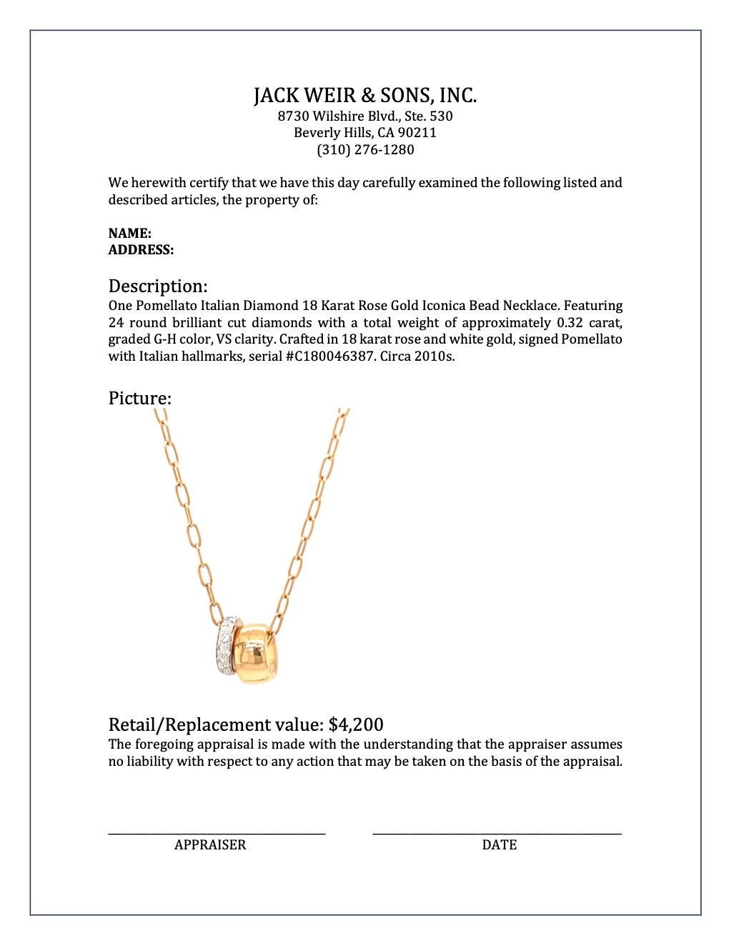 Women's or Men's Pomellato Italian Diamond 18 Karat Rose Gold Iconica Bead Necklace
