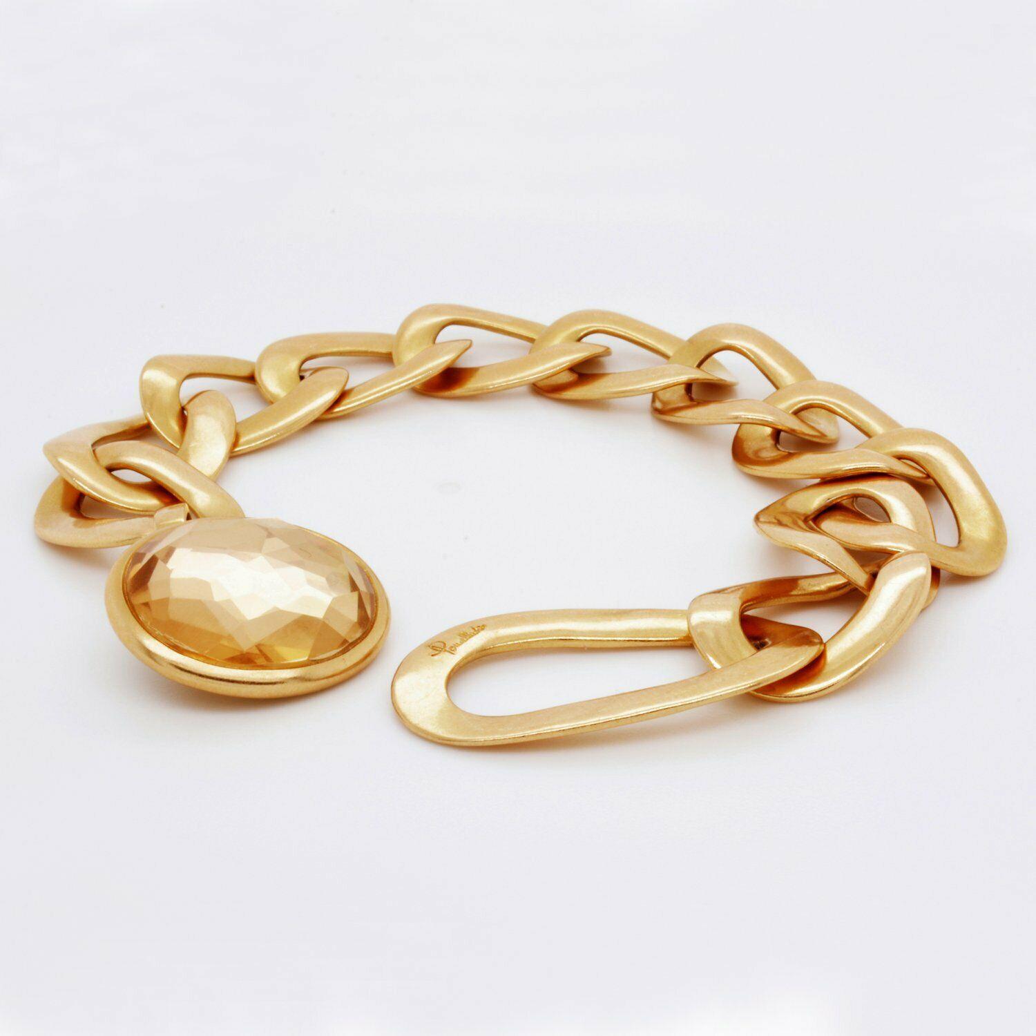 Round Cut Pomellato Italy 18 Karat Rose Gold and Quartz Narciso Curb Link Bracelet Modern