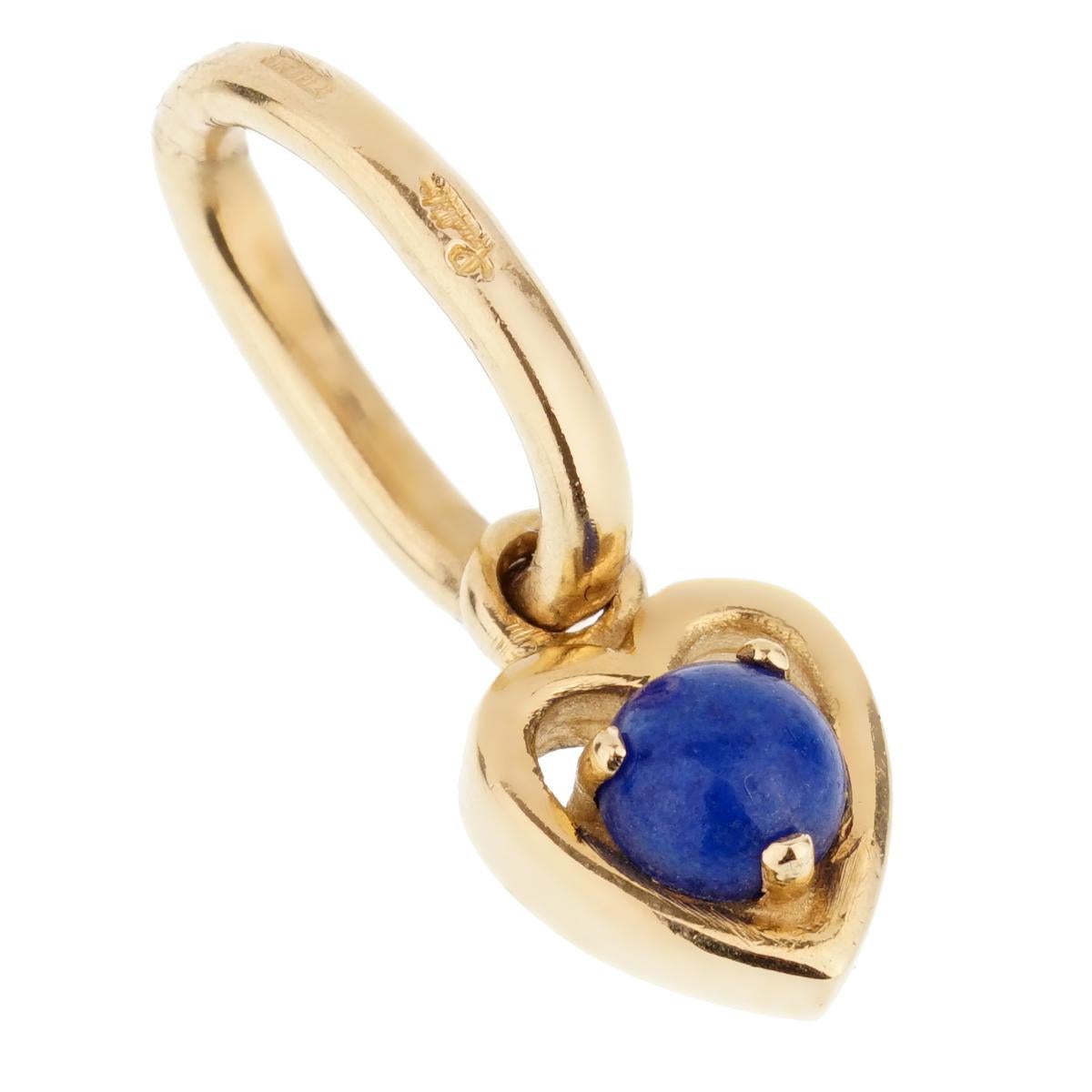 Pomellato Lapis Yellow Gold Heart Charm Pendant In Excellent Condition In Feasterville, PA