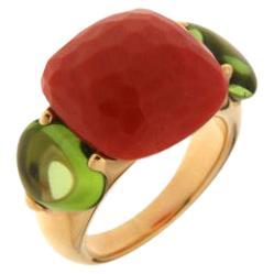 Pomellato Large Capri Ring in 18 Karat Rose Gold with Coral and Peridot