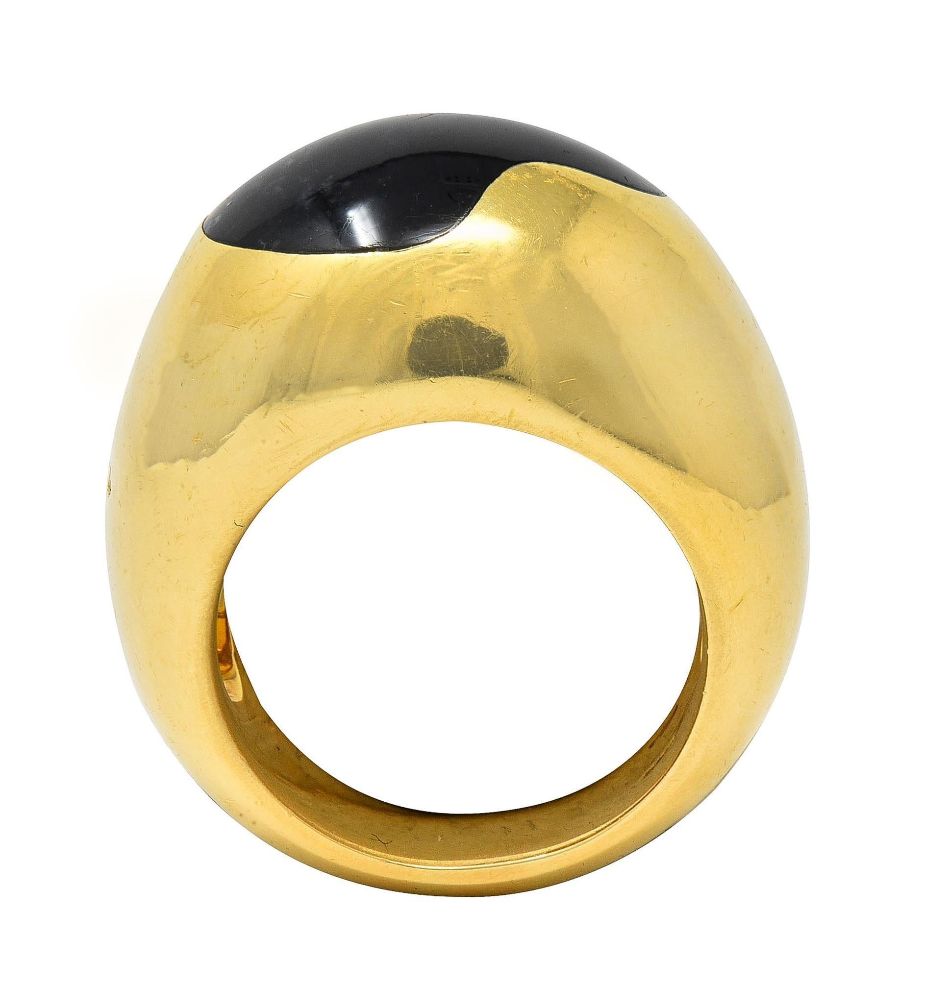 Women's or Men's Pomellato London Blue Topaz Cabochon 18 Karat Gold Vintage Goccia Band Ring