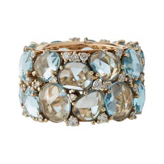 Pomellato Lulu 18 Karat Blue Topaz Diamond Wide Band Ring
