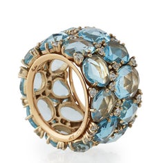 Pomellato Lulu 18 Karat Blue Topaz Diamond Wide Band Ring