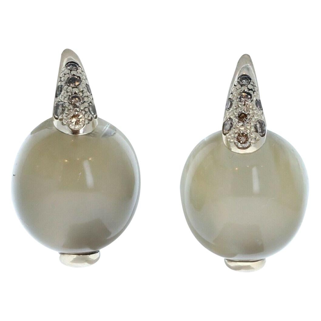 Pomellato Luna 18k Gold Diamond Moonstone Earrings 15.8g For Sale