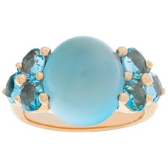 Pomellato Luna Bague en or rose avec topaze bleue