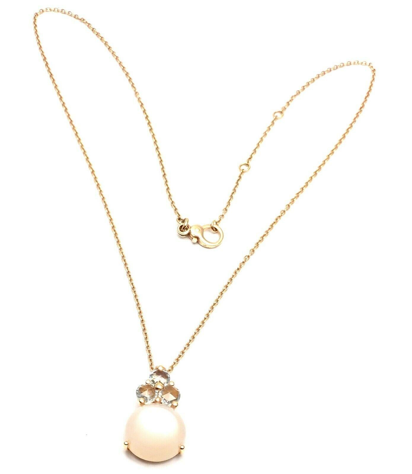 Pomellato Luna Moonstone Aquamarine Rose Gold Pendant Necklace In Excellent Condition In Holland, PA
