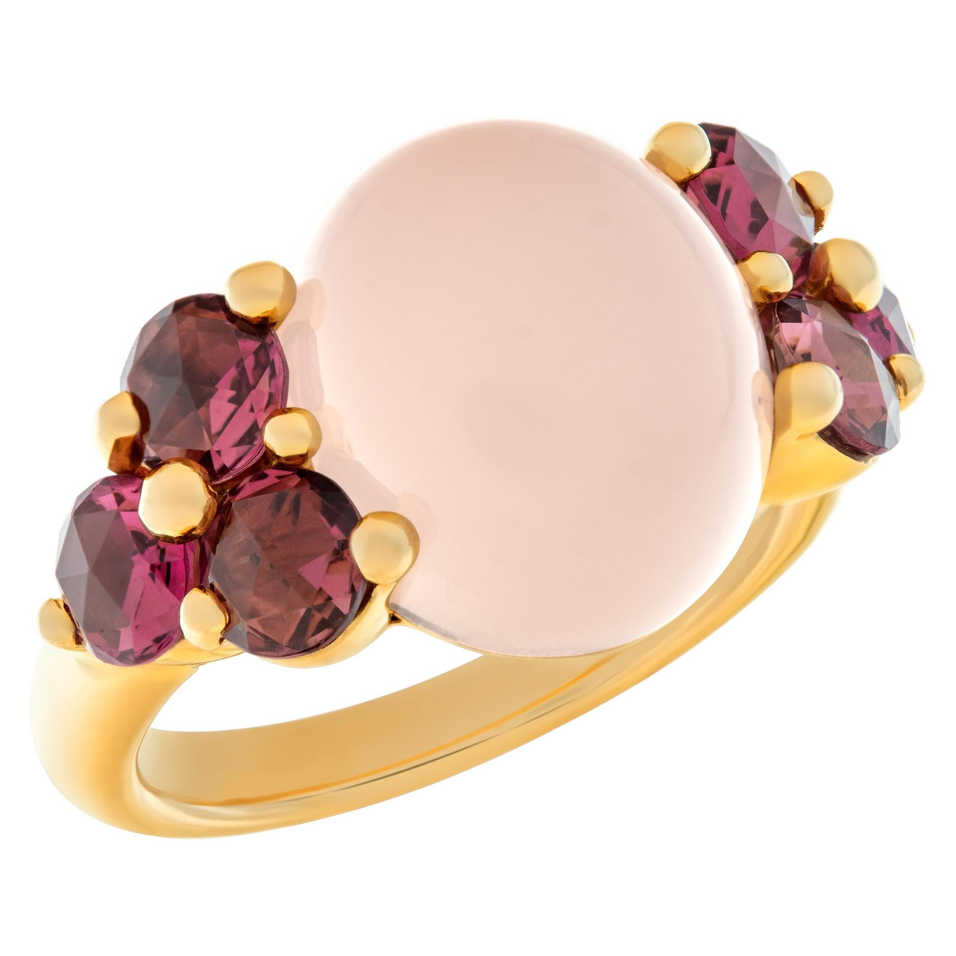 Pomellato Luna ring in rose gold w/ cabochon rose quartz and pink tourmaline In Excellent Condition In Surfside, FL