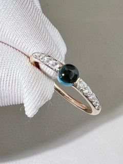 Pomellato M'ama non M'ama 18K Rose Gold London Blue Topaz Diamond Ring Size 55