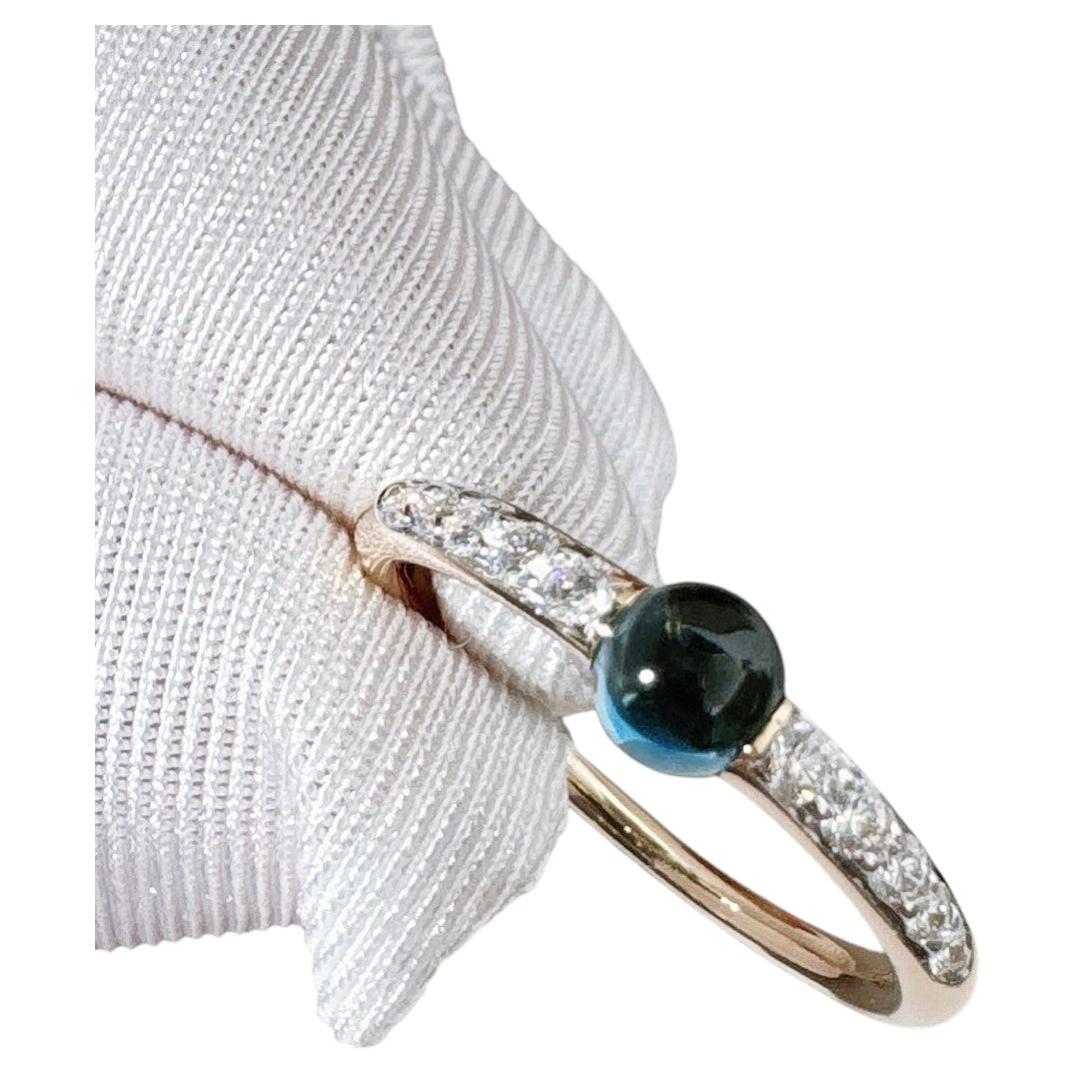 Pomellato M'ama non M'ama Anillo de oro rosa de 18 quilates con diamantes y topacio azul de Londres Talla 55