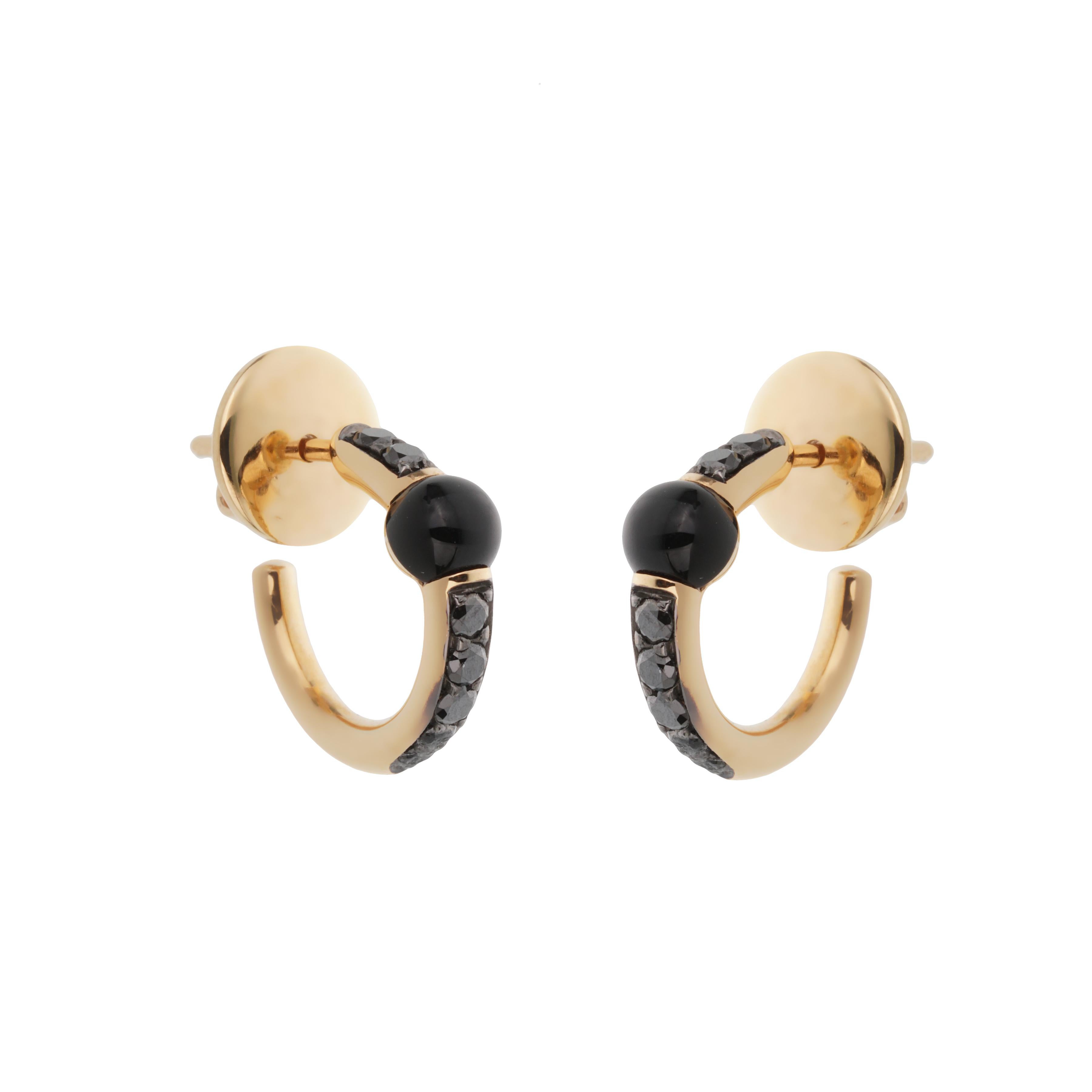 Taglio rotondo Orecchini Pomellato M'ama Non M'ama in oro rosa 18k con diamanti e onice in vendita