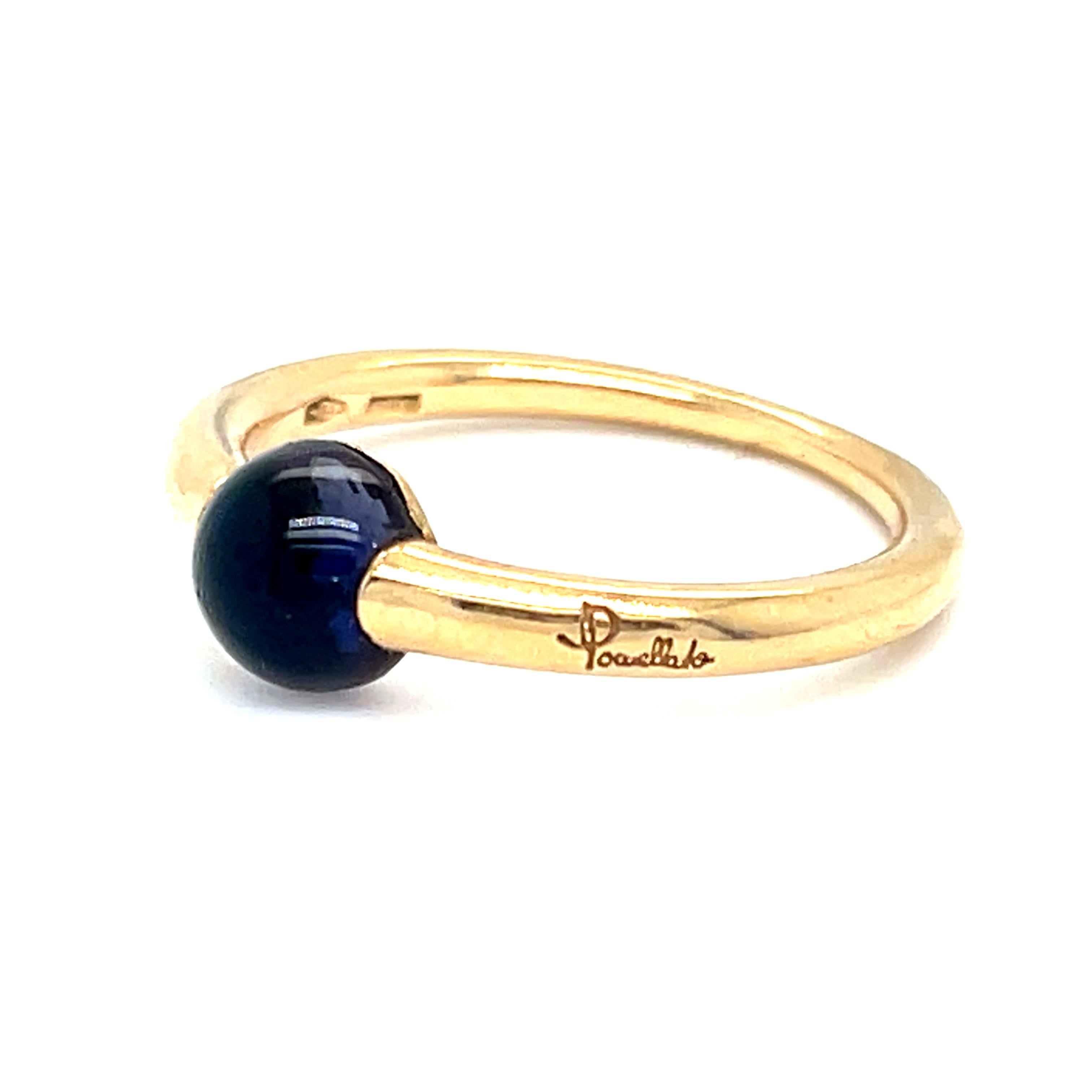 Gorgeous Pomellato Ring
Features Blueish Purplish Cabochon Gemstone
Width of Band at Reverse = 1.5 mm Appx
Total Mass = 3.7 grams
Piece is in Good Condition overall. Stone has some minor abrasions. See photos for details.

Reference Item #DB-1391 JP