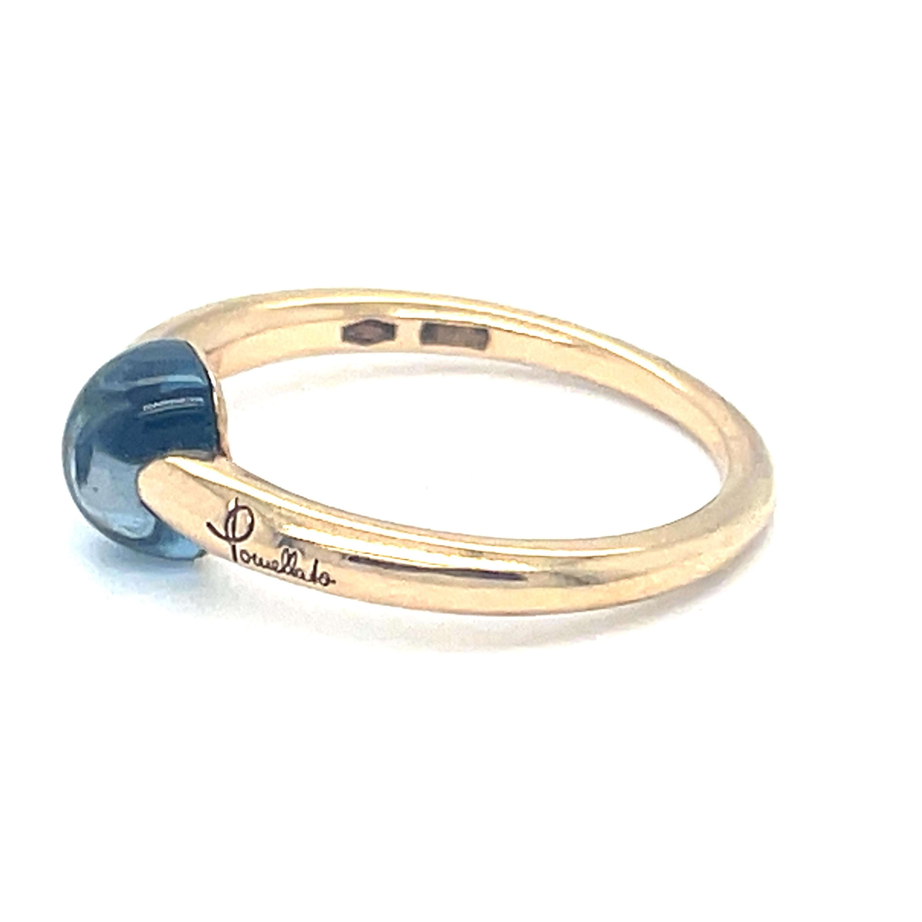 Moderno Pomellato M'ama non M'ama 18k Yellow Gold Light Blue Gemstone Ring Size 6.5 in vendita