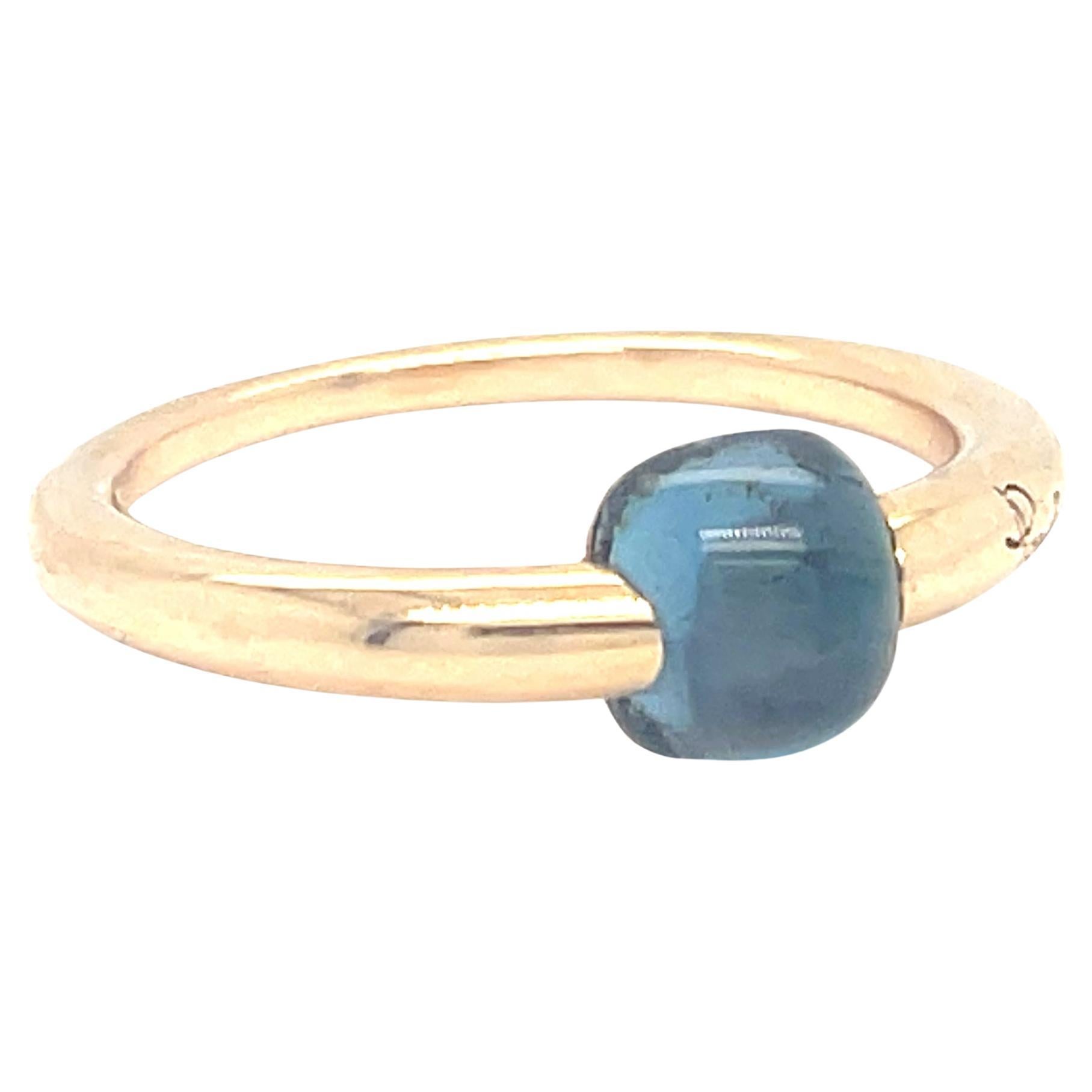Pomellato M'ama non M'ama 18k Yellow Gold Light Blue Gemstone Ring Size 6.5