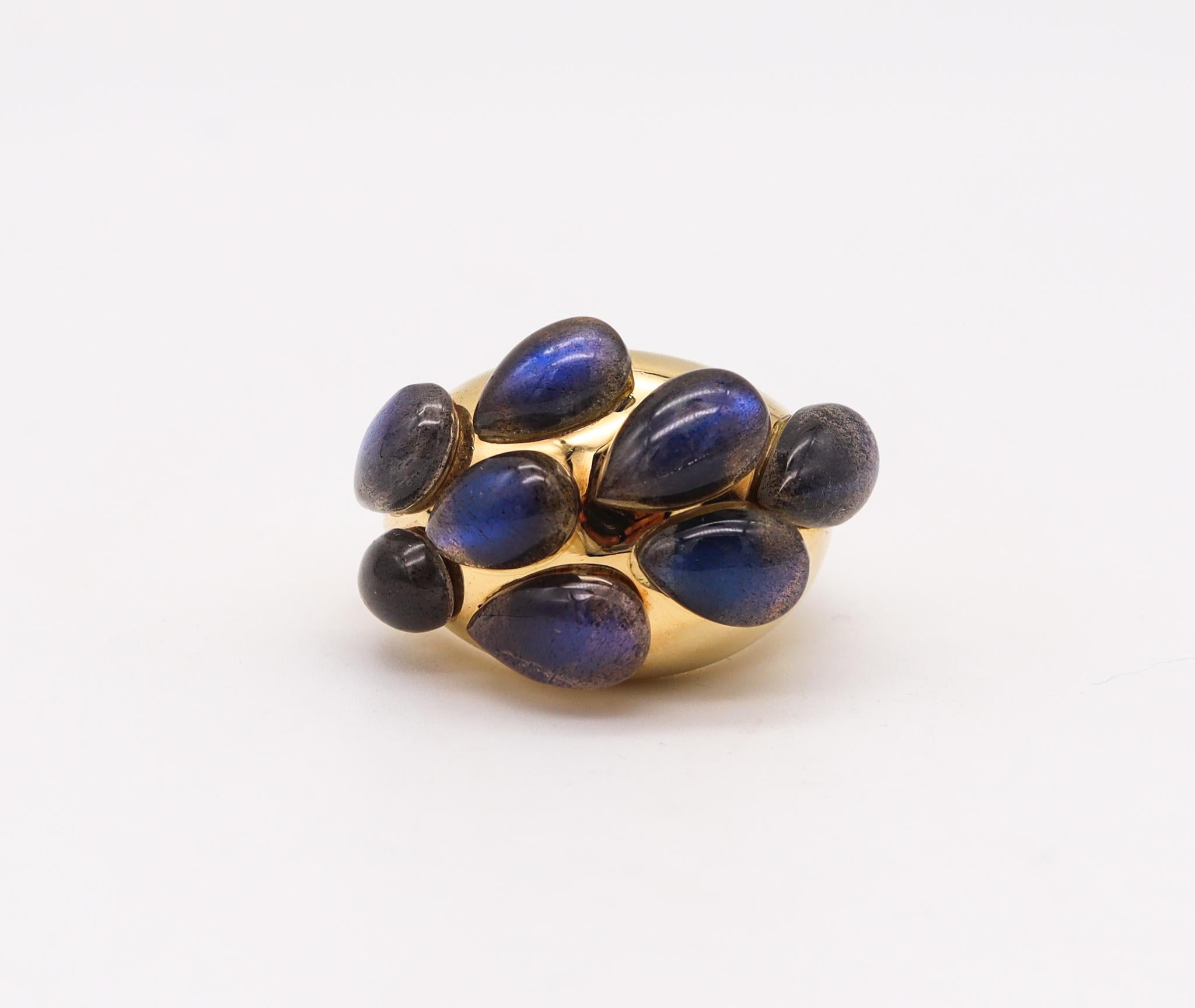 Modernist Pomellato Milan Cocktail Ring In 18Kt Gold With 18.5 Ctw In Carved Labradorite For Sale