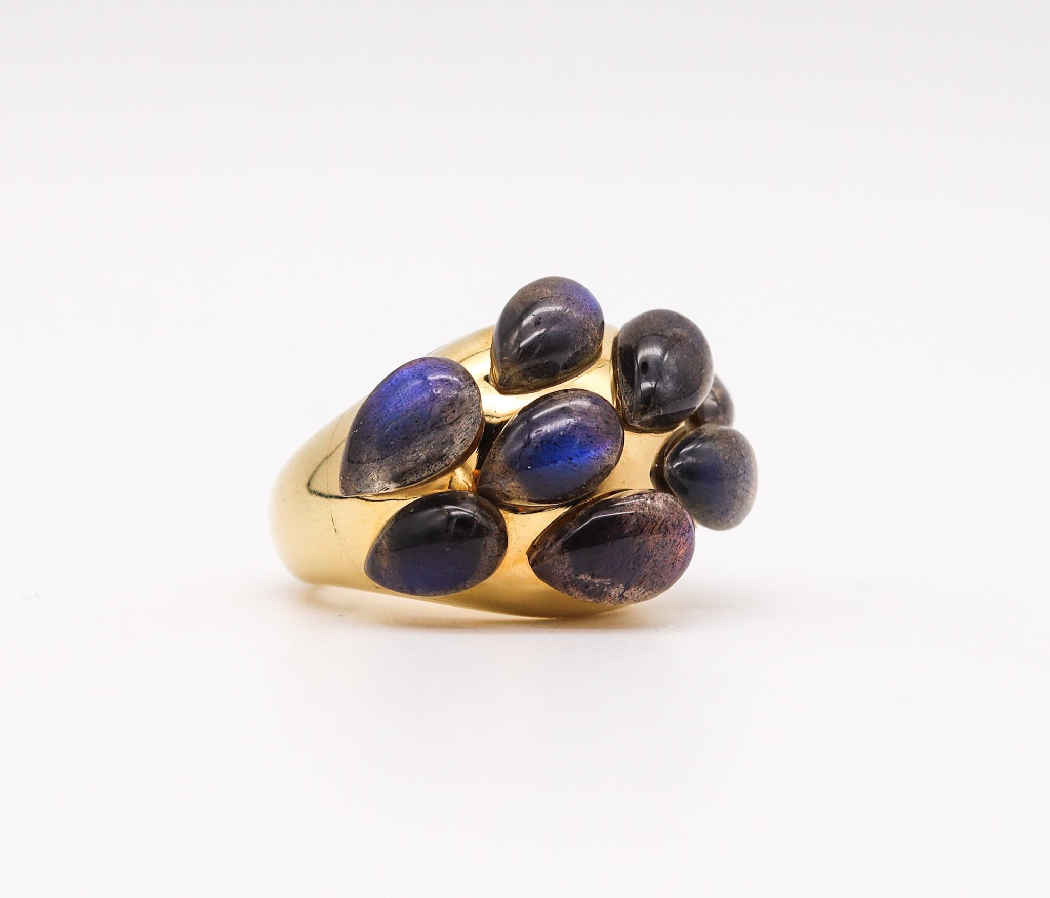 Cabochon Pomellato Milan Cocktail Ring In 18Kt Gold With 18.5 Ctw In Carved Labradorite For Sale