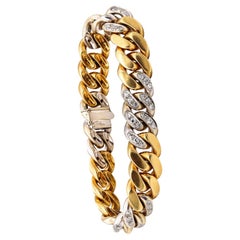 Vintage Pomellato Milan Links Bracelet Two Tones of 18Kt Gold with 3.60 Cts in Diamonds