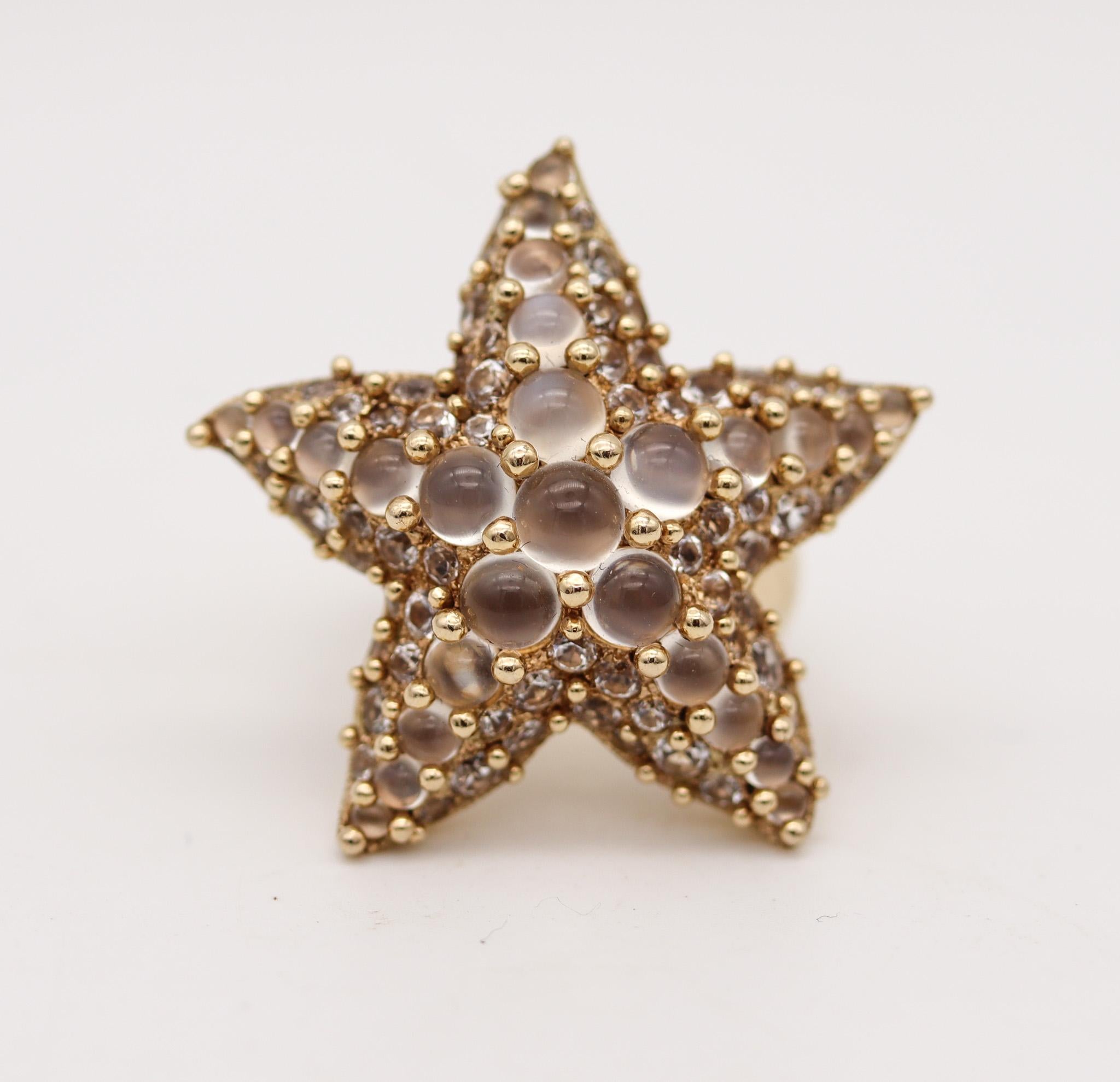 Starfish cocktail ring designed by Pomellato.

Gorgeous cocktail ring, created in Milano Italy by the prestigious jewelry house of Pomellato. This rare artistic ring is from the Sirene (Mermaid in Italian) collection launched circa 2018. Has been