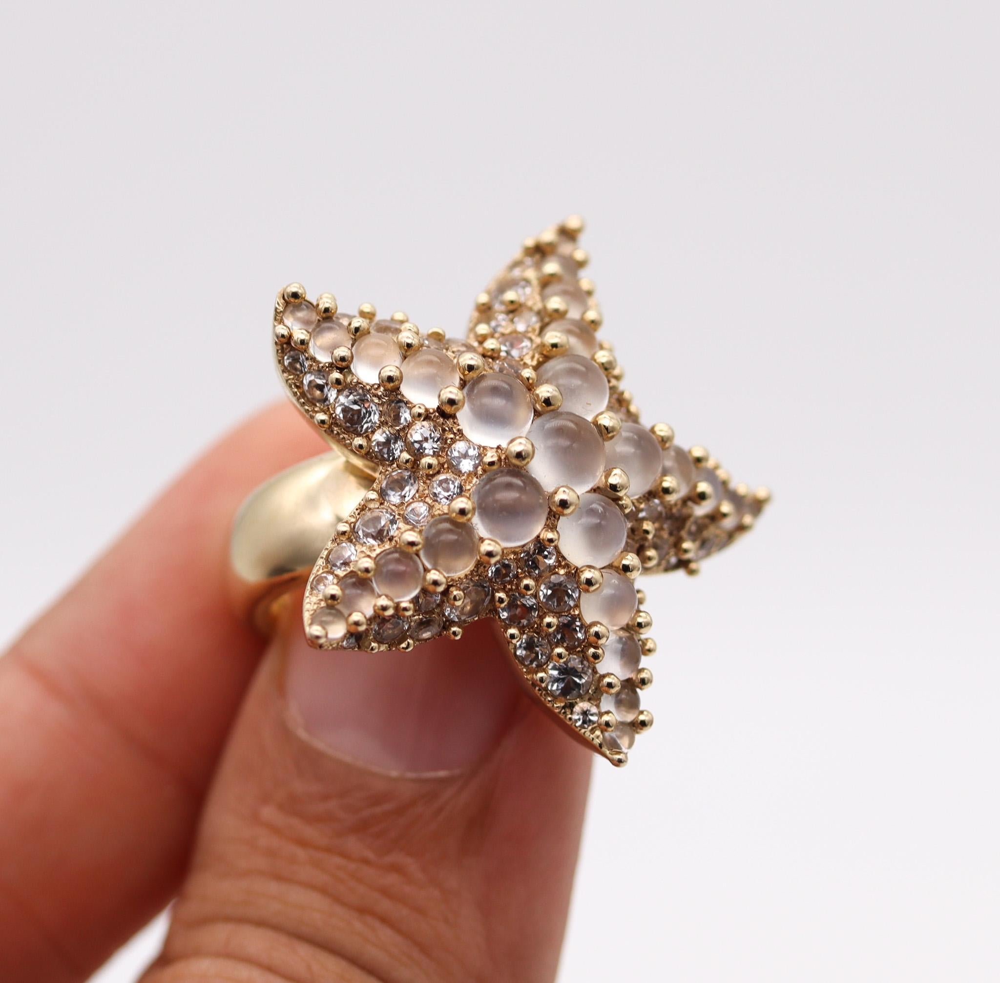 Pomellato Milan Starfish Cocktail Ring 18Kt Yellow Gold With 6.54 Ctw Moonstones In Excellent Condition In Miami, FL