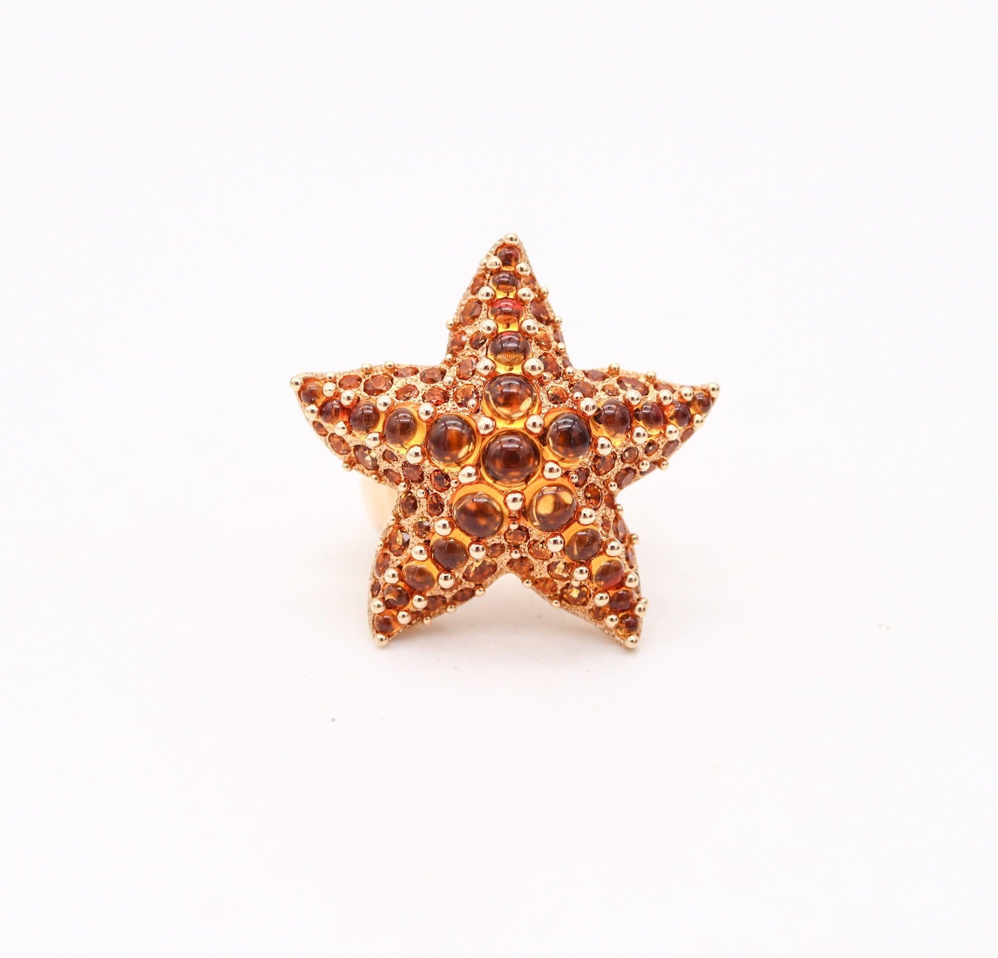 Modernist POMELLATO Milan Starfish Cocktail Ring In 18Kt Yellow Gold With 6.76 Ctw Madeira For Sale