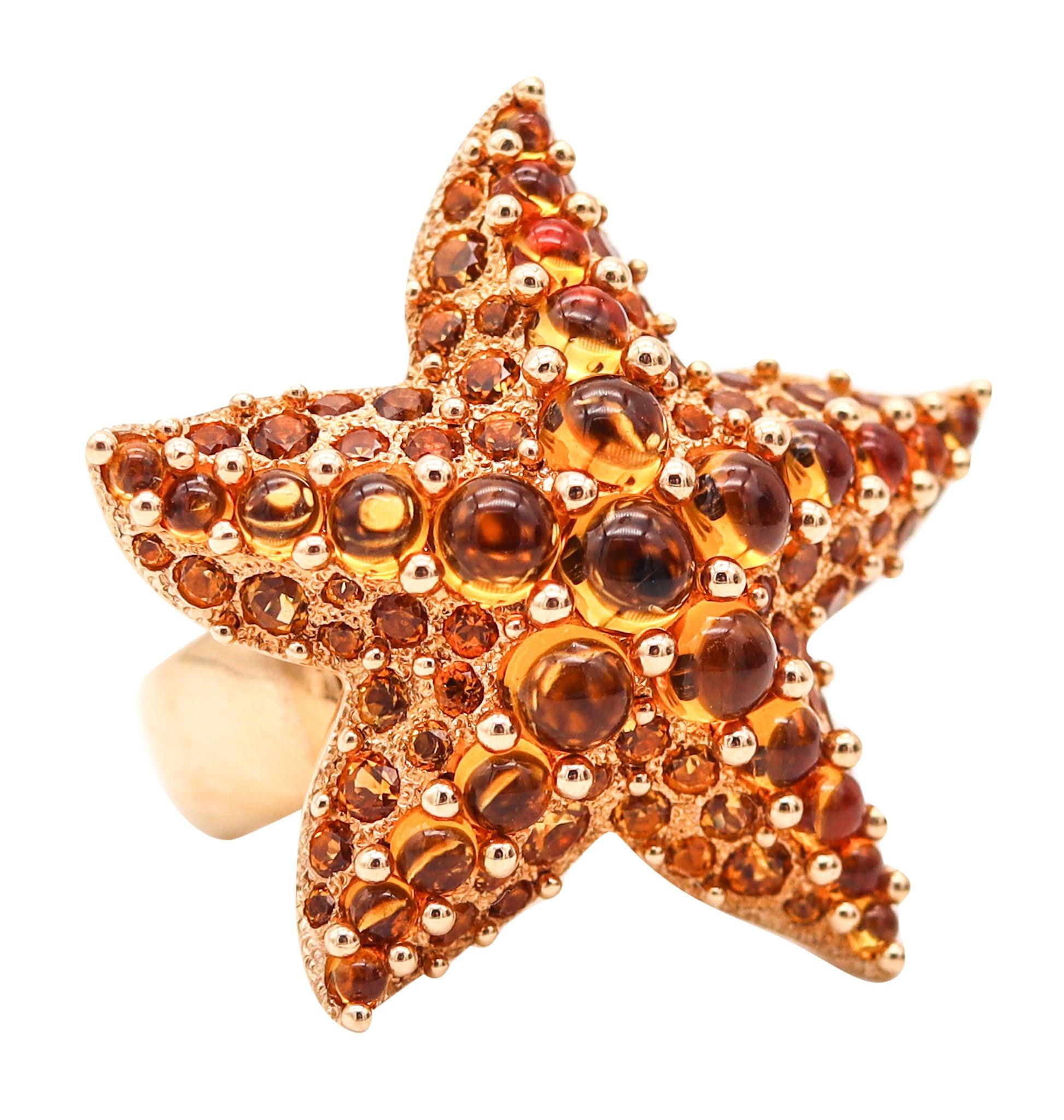 POMELLATO Milan Starfish Cocktail Ring In 18Kt Yellow Gold With 6.76 Ctw Madeira