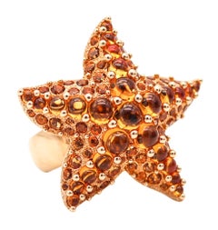 POMELLATO Milan Starfish Cocktail Ring In 18Kt Yellow Gold With 6.76 Ctw Madeira