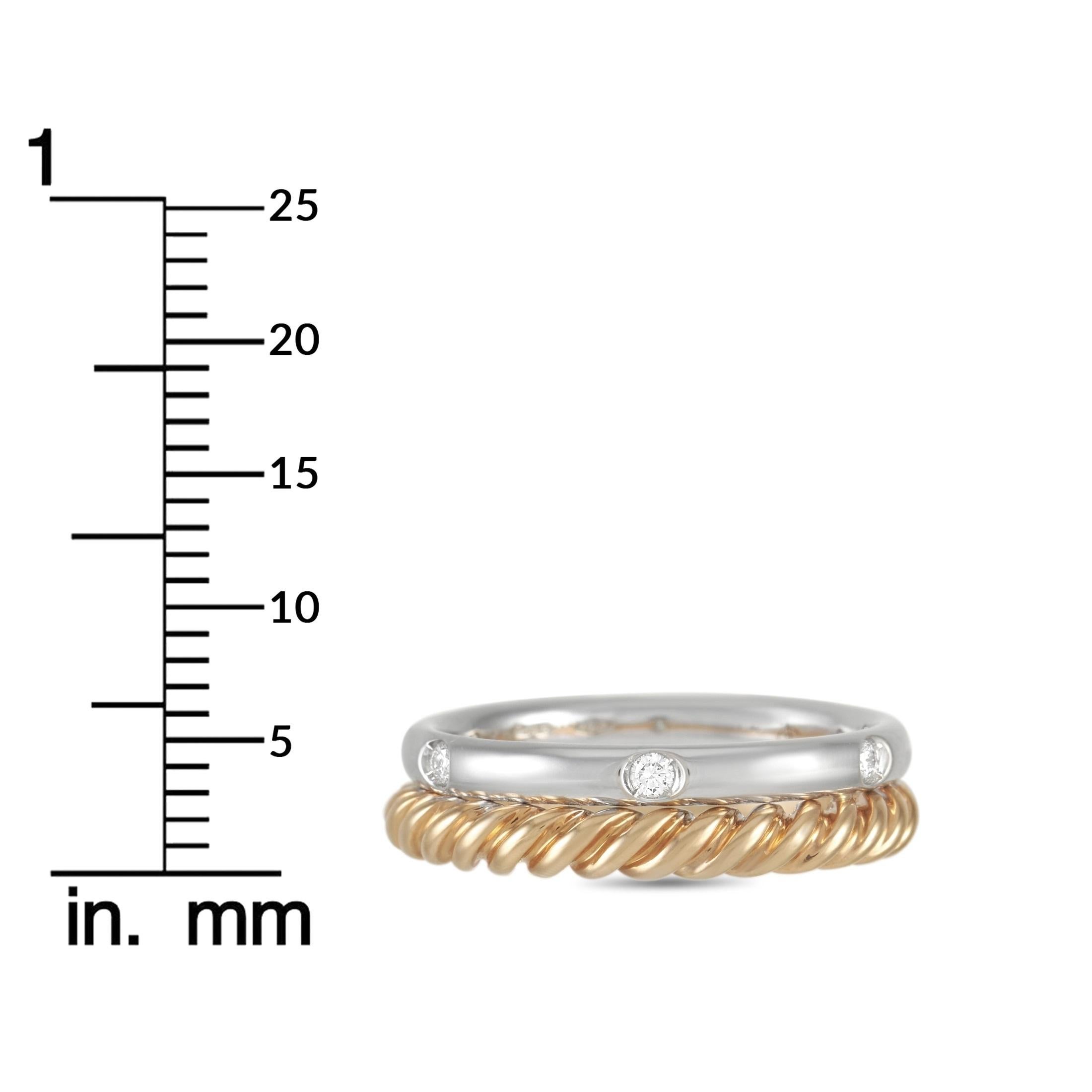 Round Cut Pomellato Milano 18K Rose Gold and White Gold 0.13 Ct Diamond Stacked Ring