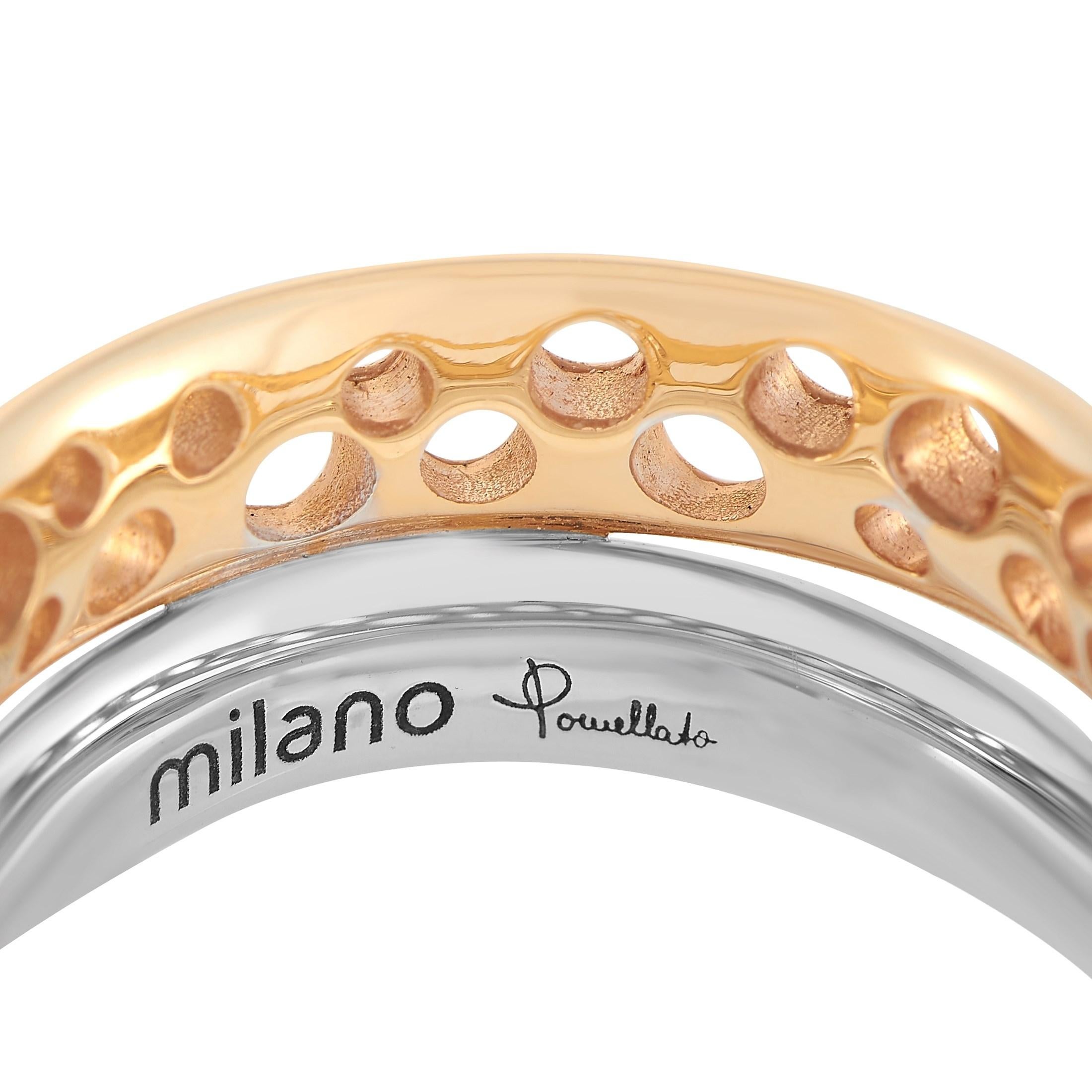 Round Cut Pomellato Milano 18k Rose Gold and White Gold 0.81 Ct Diamond Duo Ring