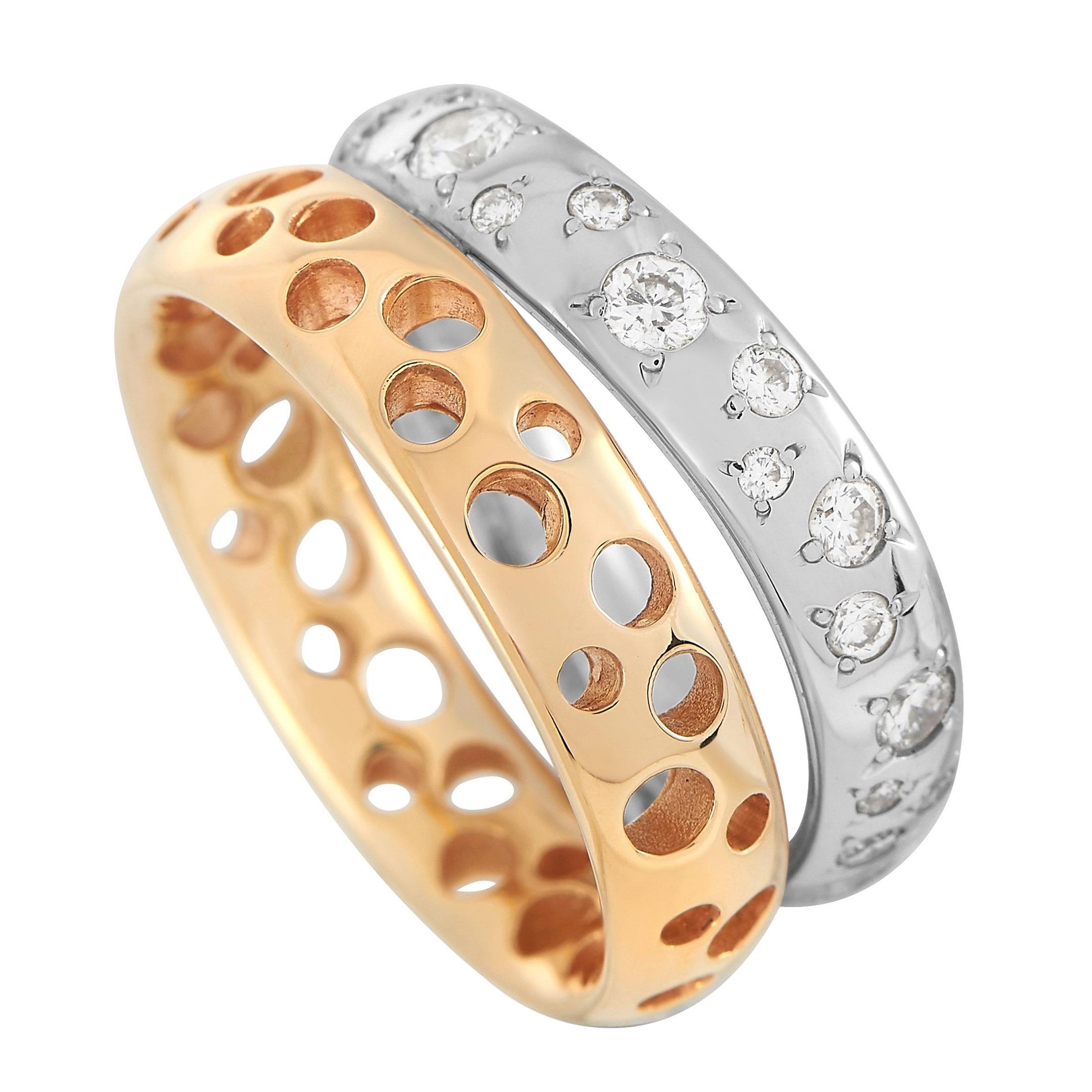 Pomellato Milano 18k Rose Gold and White Gold 0.81 Ct Diamond Duo Ring