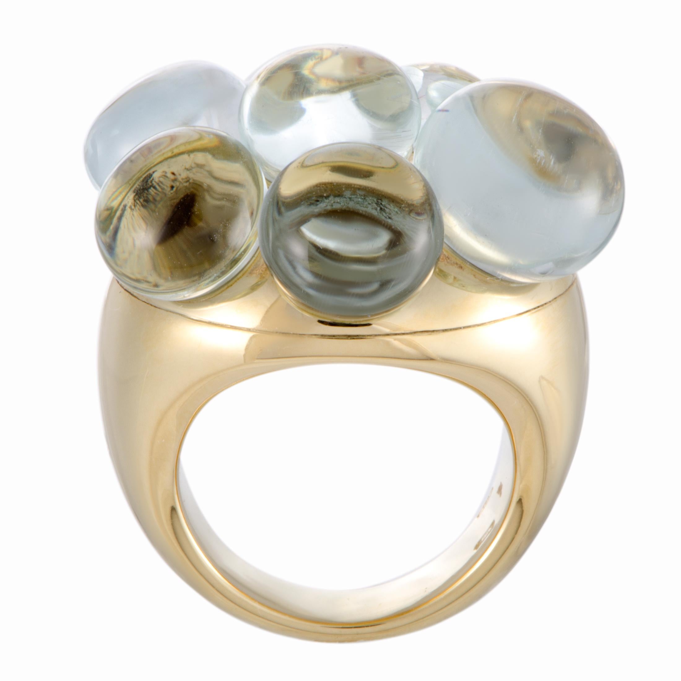 Accentuate your look in a stunningly fashionable manner with this extraordinary “Mora” ring that is beautifully designed by Pomellato and exquisitely crafted from attractive 18K yellow gold. The ring weighs 35.2 grams and it is wonderfully decorated