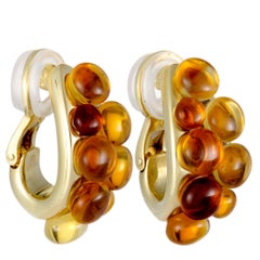 Pomellato Mora Citrine Cabochon Cluster Yellow Gold Huggie Clip-On Earrings