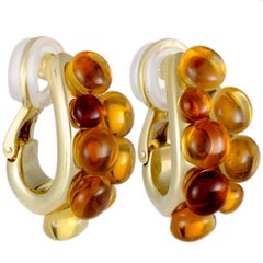 Pomellato Mora Citrine Cabochon Cluster Yellow Gold Huggie Clip-On Earrings