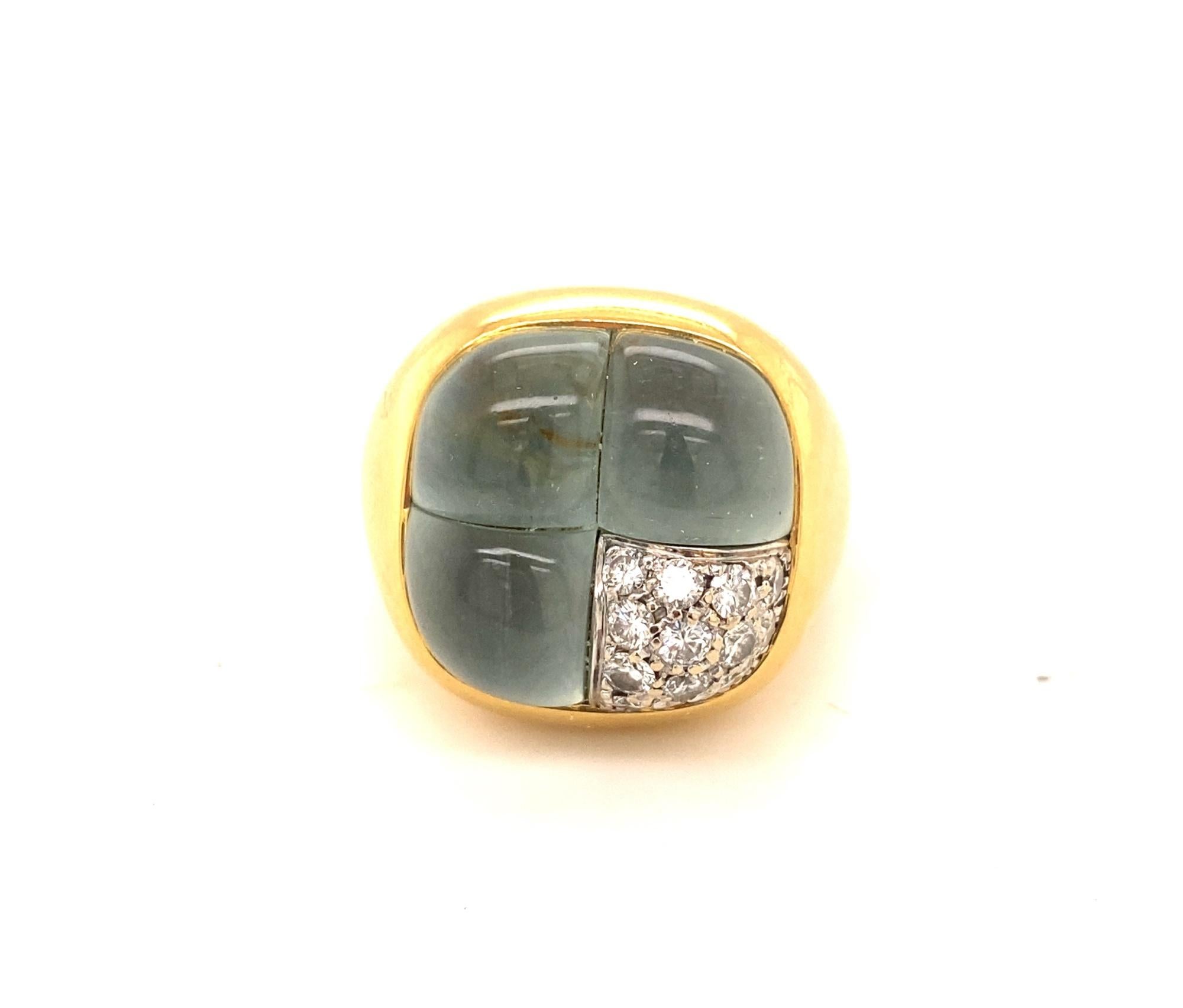 Pomellato Mosaico Aquamarin-Diamantring aus 18 Karat Gelbgold Damen im Angebot