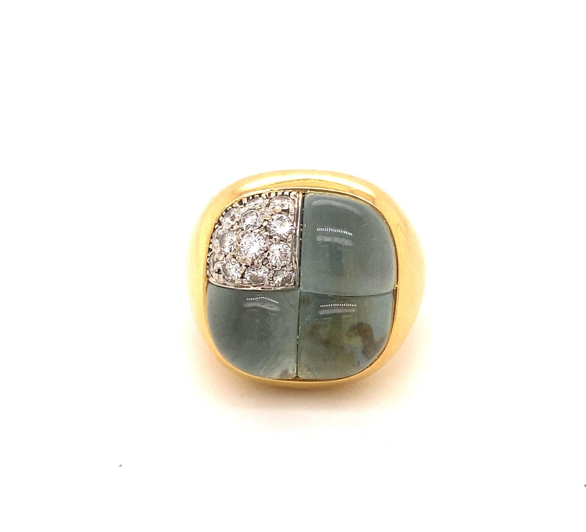 Pomellato Mosaico Aquamarin-Diamantring aus 18 Karat Gelbgold im Angebot 1