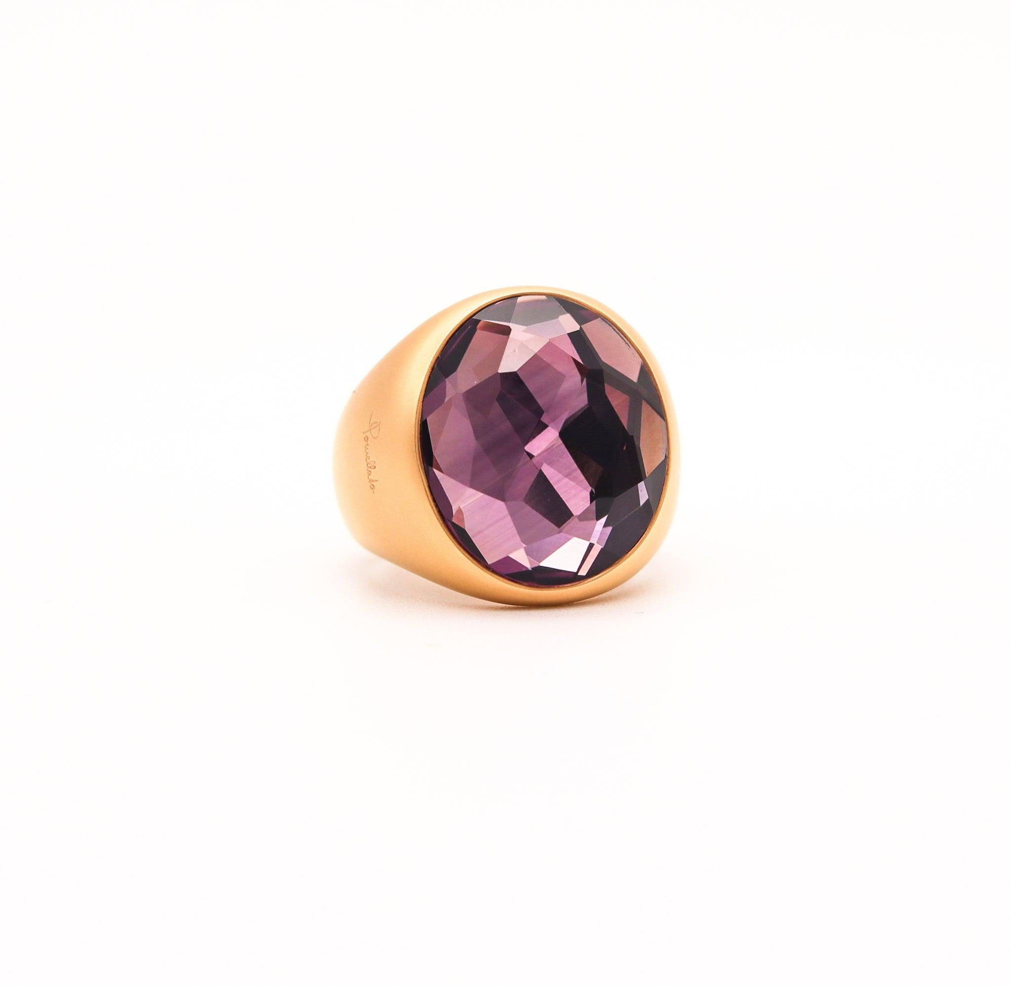 Oval Cut POMELLATO Narciso Cocktail Ring Brushed 18Kt Yellow Gold With 5.75 Cts Amethyst