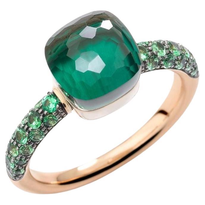 Pomellato Nudo 18K Rose & White Gold Prasiolite & Malachite Petit Ring, Size 55