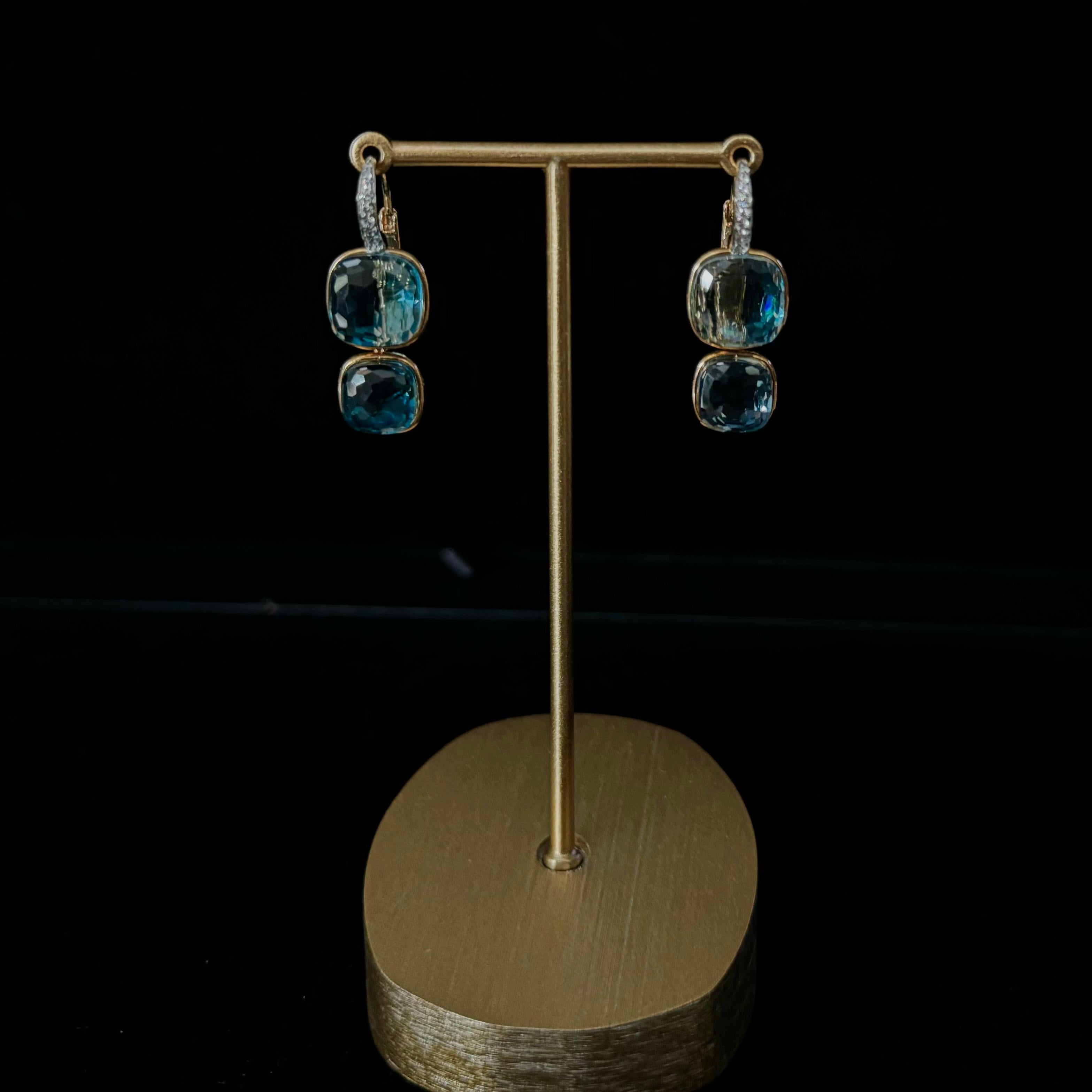 Pomellato Nudo 18K Rose Gold Sky Blue Topaz Double Drop Pendant Earrings In New Condition For Sale In Carmel By The Sea, CA