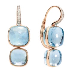 Pomellato Nudo 18K Rose Gold Sky Blue Topaz Double Drop Pendant Earrings