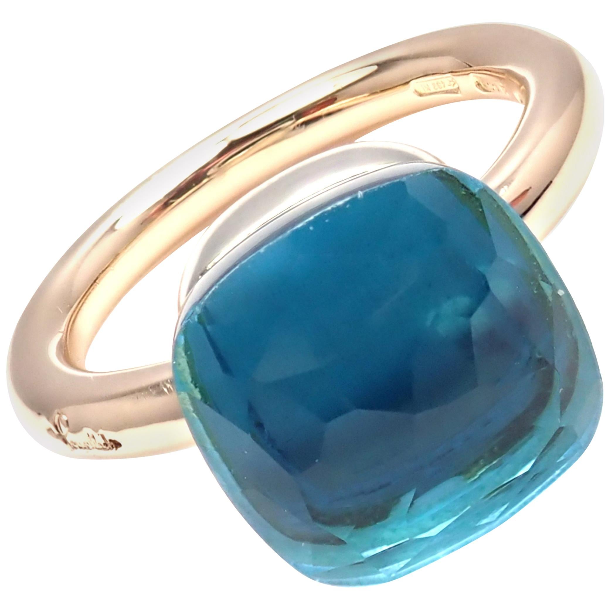 Pomellato Nudo Blue Topaz Rose and White Gold Ring
