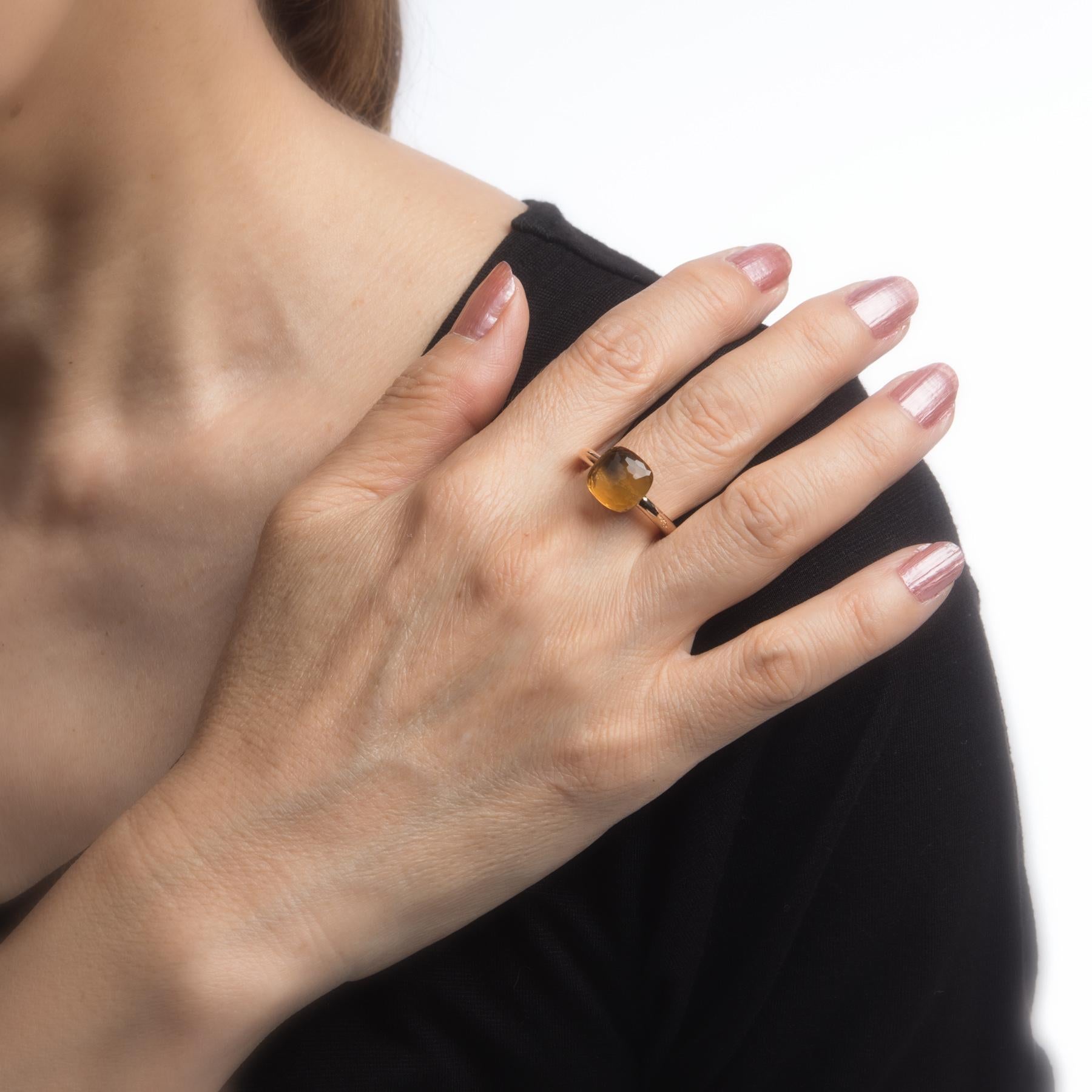 Women's Pomellato Nudo Citrine Quartz Ring 18 Karat Rose Gold Estate Fine Jewelry