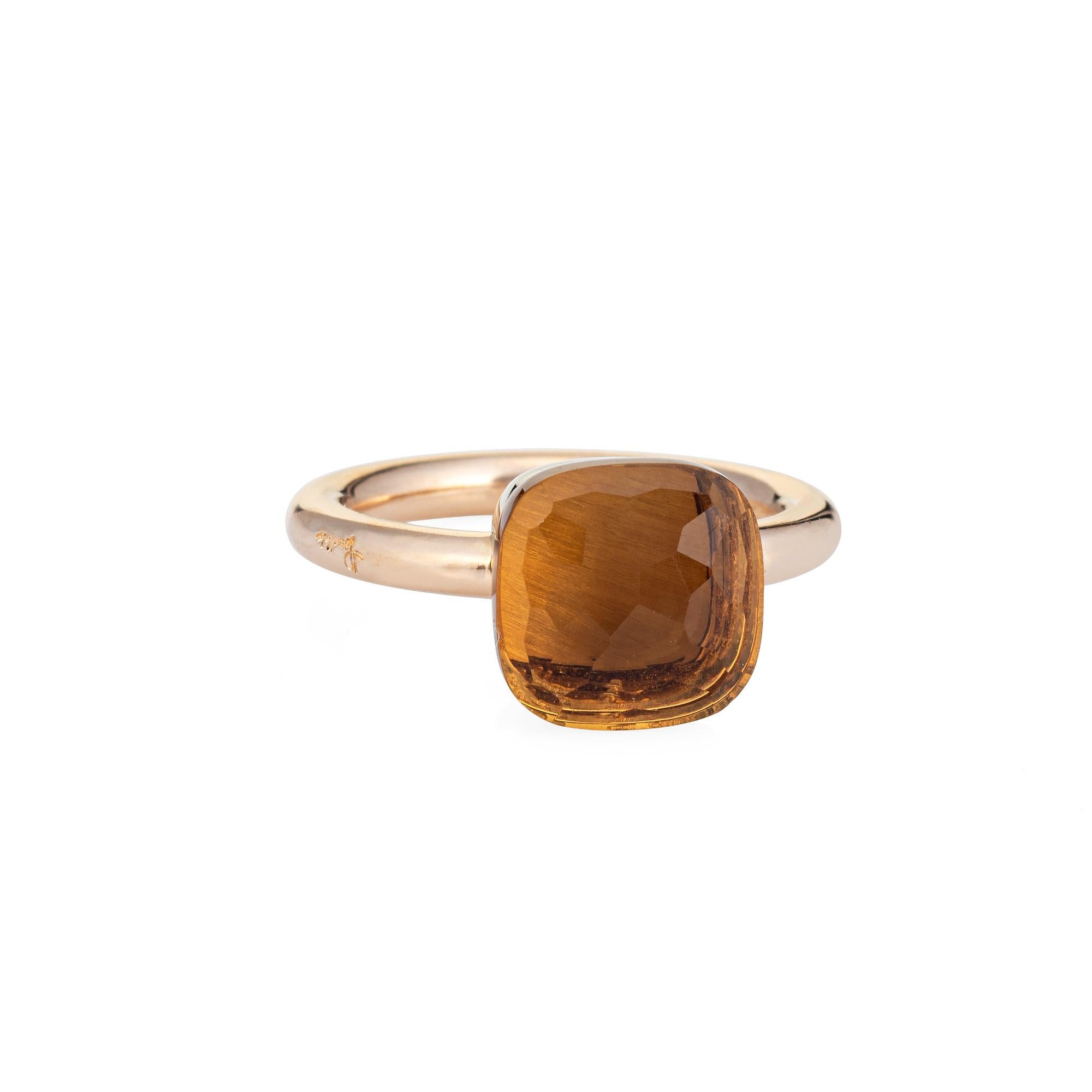 Finely detailed estate Pomellato citrine Nudo ring, crafted in 18 karat yellow gold. 

Faceted citrine measures 10.5mm x 10.5mm. The citrine is in good condition with a few light surface abrasions visible under a 10x loupe.   

The ring is in good
