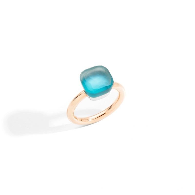 Ring in 18K rose and white gold 1 sky blue topaz gelé, mother-of-pearl and turquoise.
Size 53