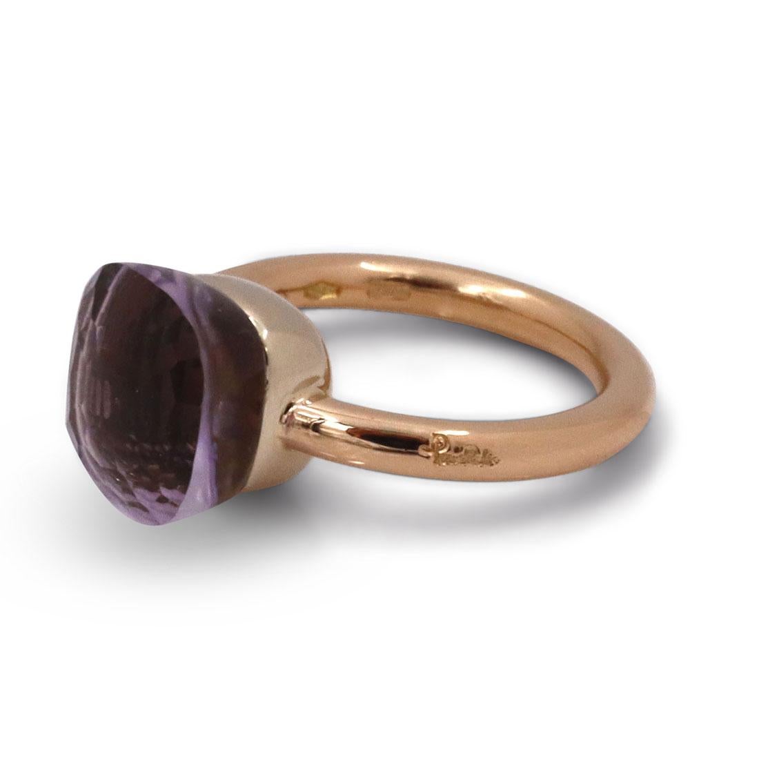 Authentic Pomellato Nudo ring crafted in 18 karat yellow gold and featuring a faceted purple Quartz stone measuring 10.4mm x 10.4mm. Signed Pomellato. Ring size 6. Not presented with original box or papers. CIRCA 2010s

Brand: Pomellato
Collection: