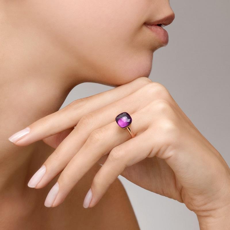 Square Cut Pomellato Nudo Classic Ring in Rose Gold with Amethyst A.A110-O6-OI For Sale
