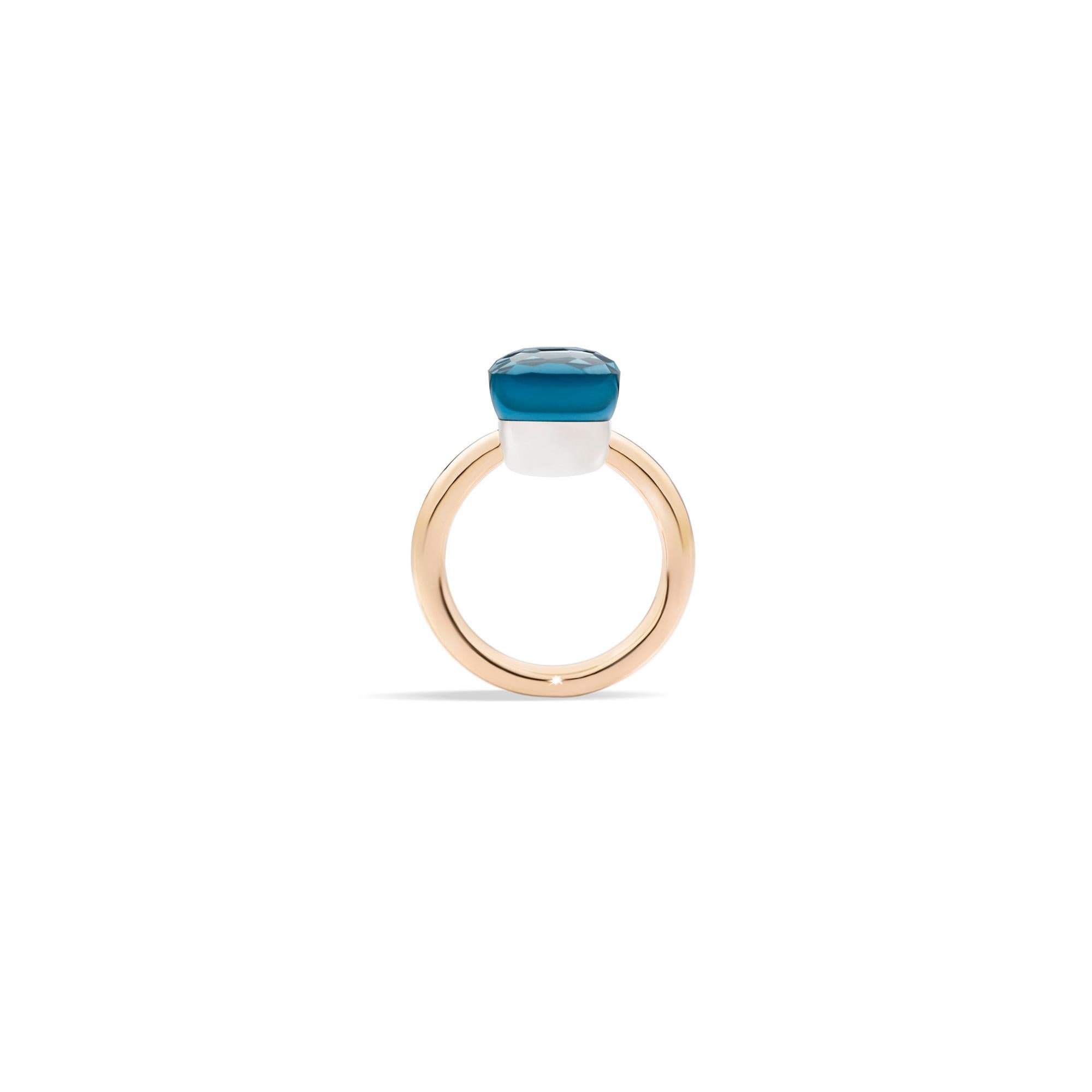Pomellato NUDO CLASSIC RING IN ROSE GOLD AND WHITE GOLD WITH LONDON BLUE TOPAZ Ref A.A110/O6/TL Size 53